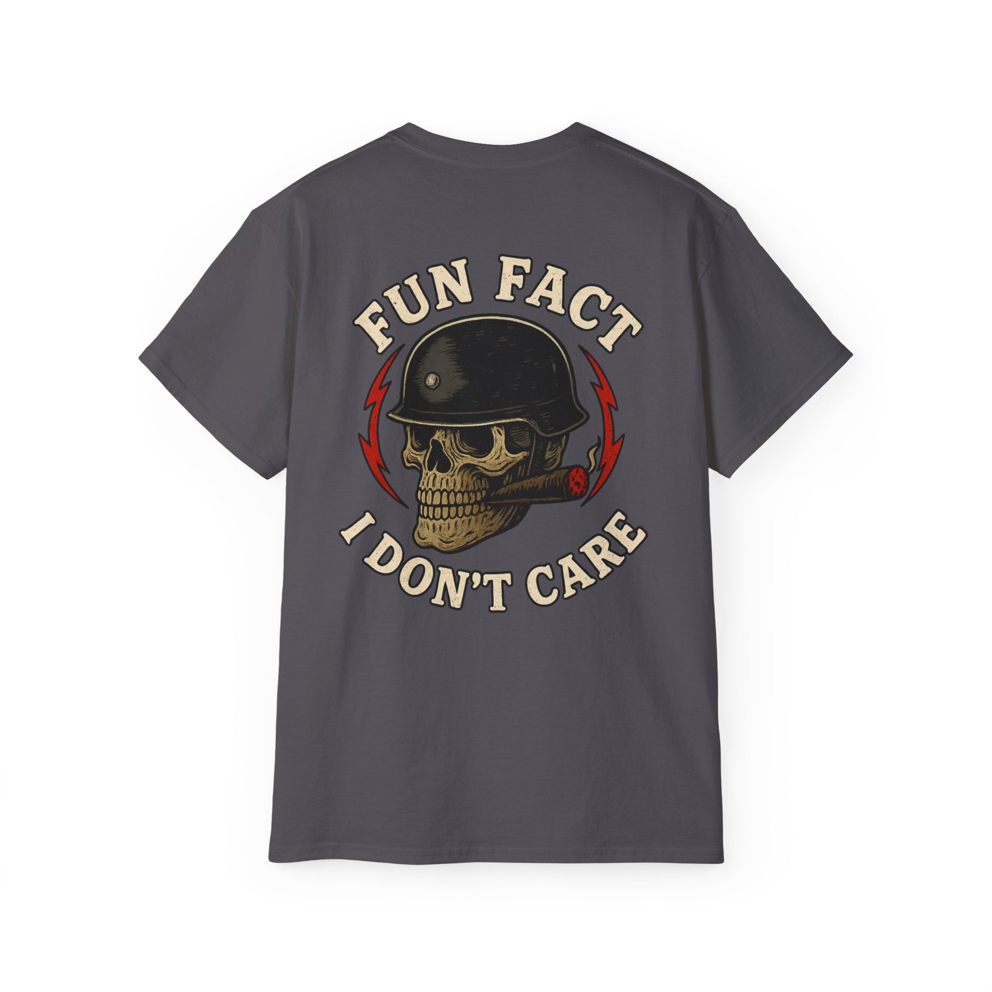 Fun Fact: I Don’t Care – Skull Helmet, Unisex Cotton T-Shirt