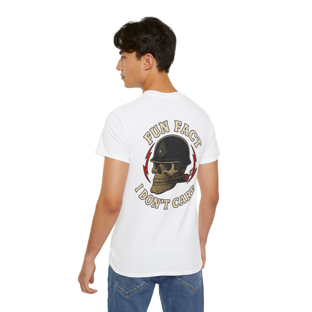 Fun Fact: I Don’t Care – Skull Helmet, Unisex Cotton T-Shirt