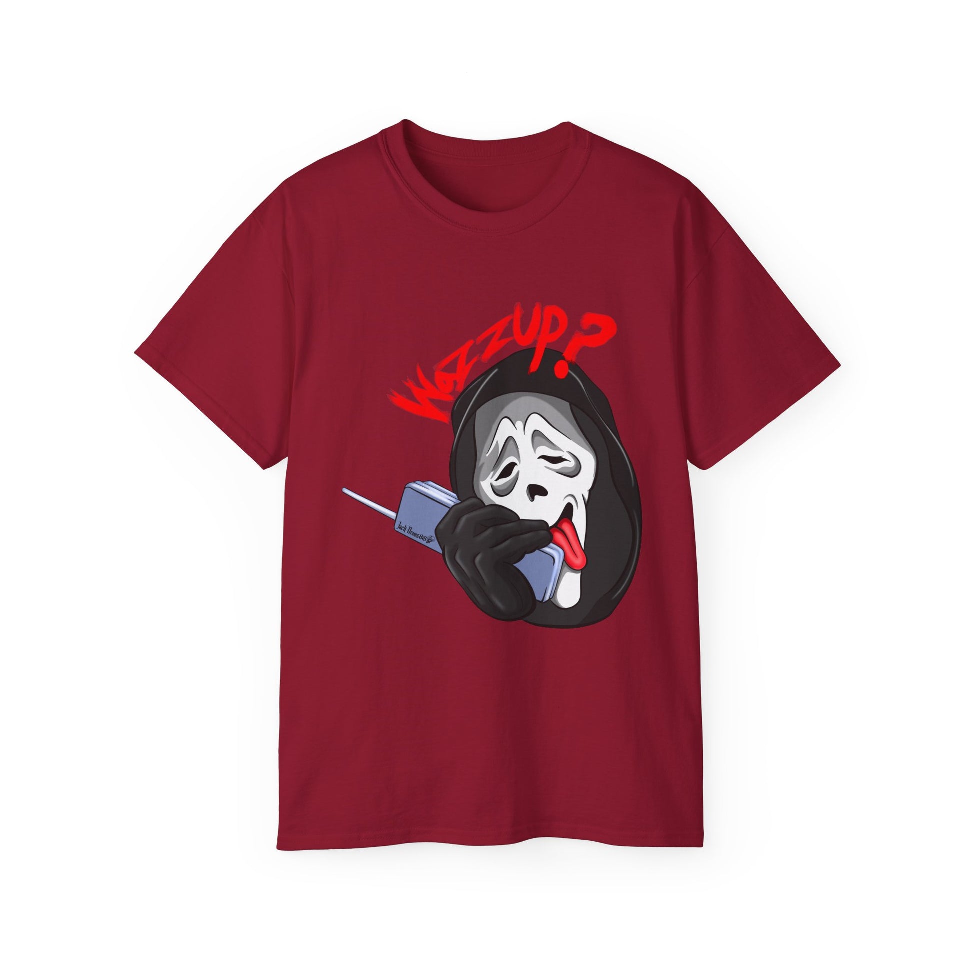 Ghostface Wazzup – Classic Meme Phone Call Tee, Unisex Cotton T-Shirt