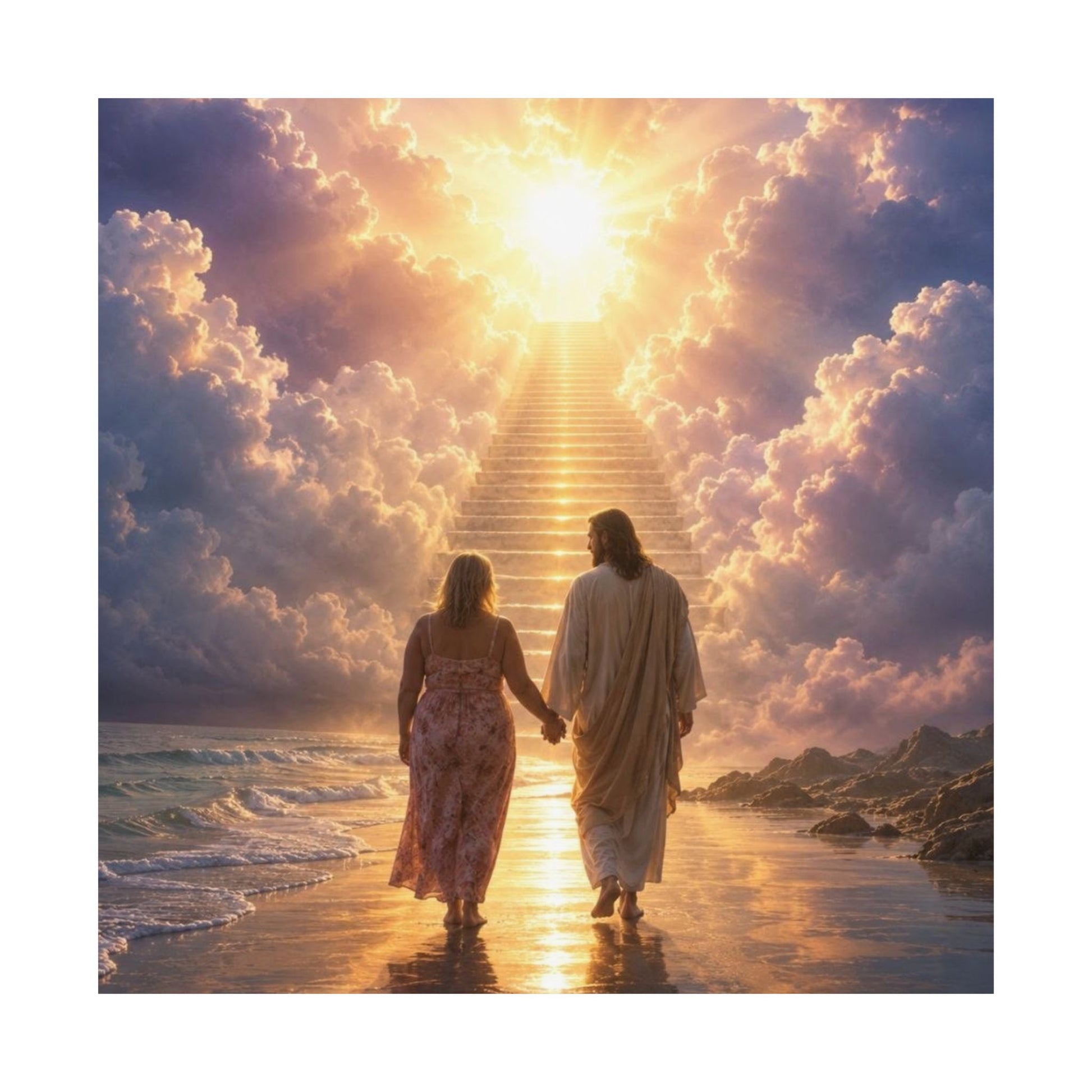custom Christina Jesus Walks with Woman Poster — Inspirational Religious Wall Art