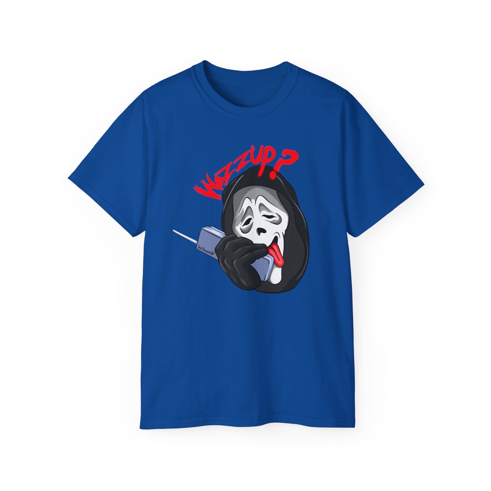 Ghostface Wazzup – Classic Meme Phone Call Tee, Unisex Cotton T-Shirt
