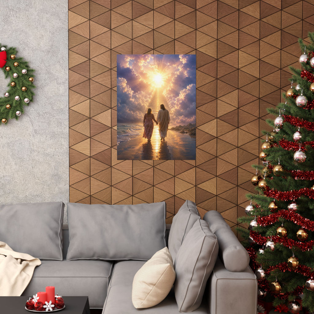 custom Christina Jesus Walks with Woman Poster — Inspirational Religious Wall Art