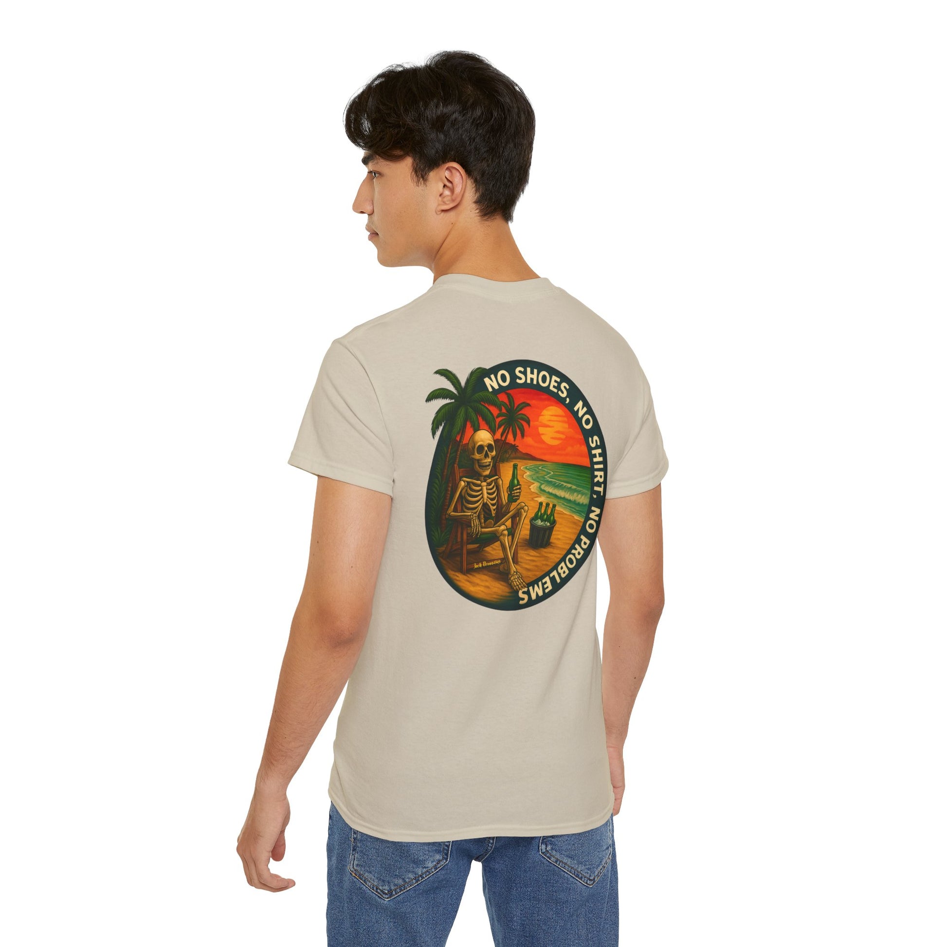 Beach Vibes Skeleton Tee, No Shoes No Shirt No Problems Shirt, Front & Back