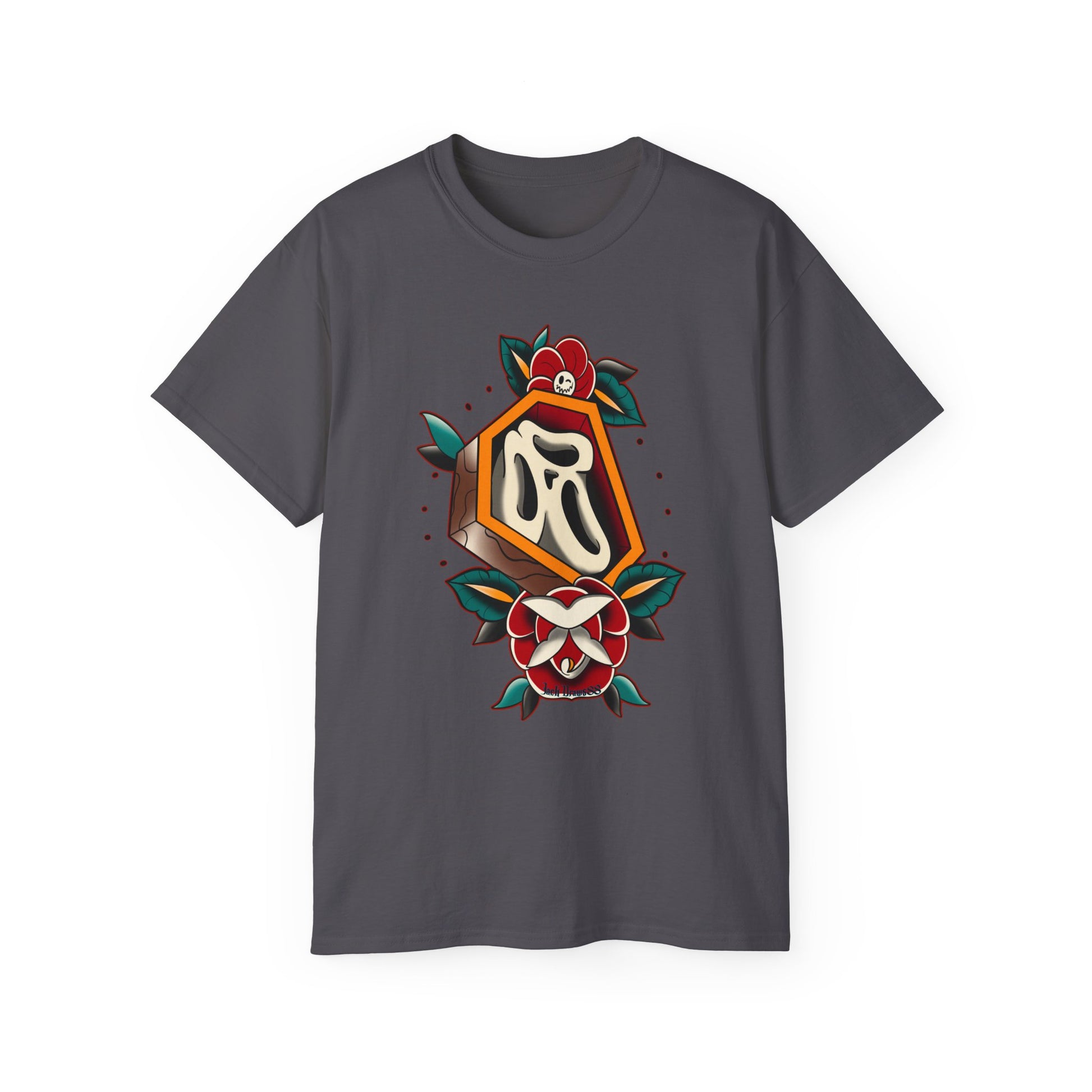 Rest in Roses – Ghostface Coffin Floral Tattoo Unisex Cotton