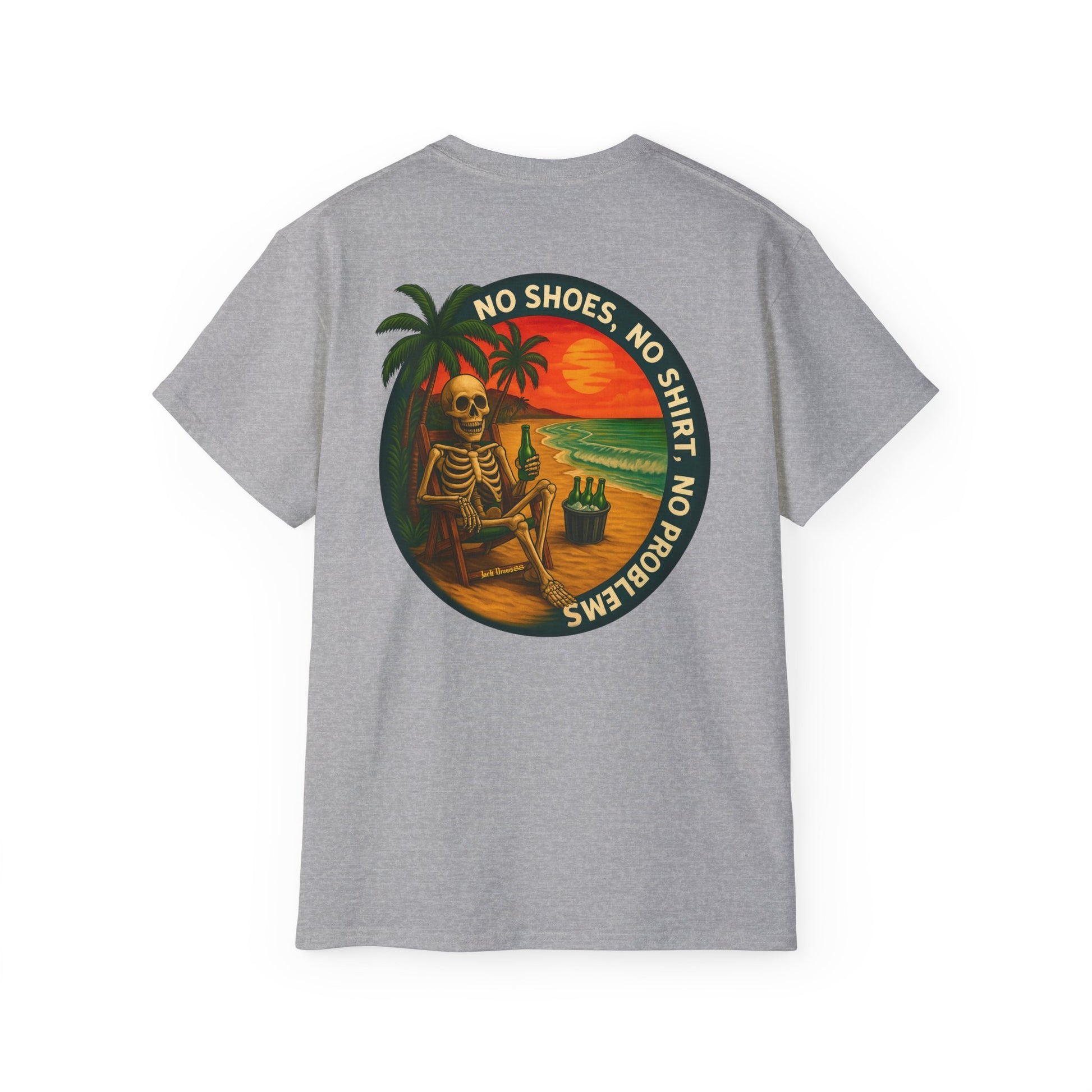 Beach Vibes Skeleton Tee, No Shoes No Shirt No Problems Shirt, Front & Back