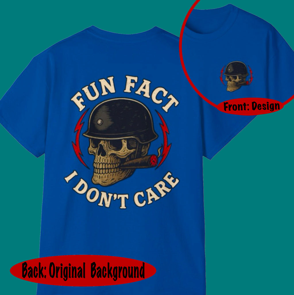 Fun Fact: I Don’t Care – Skull Helmet, Unisex Cotton T-Shirt