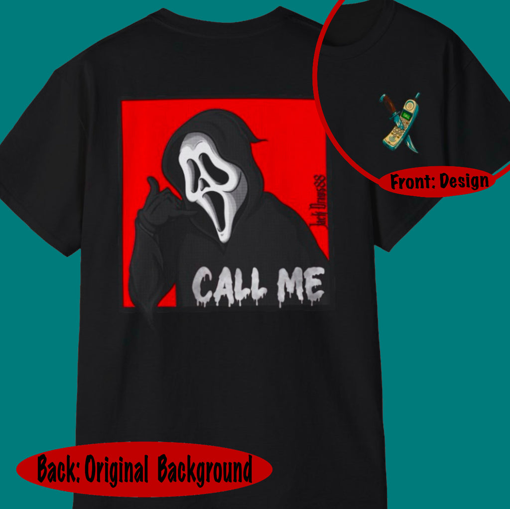 Ghostface “Call Me” – Double-Sided Slasher Parody Unisex Tee