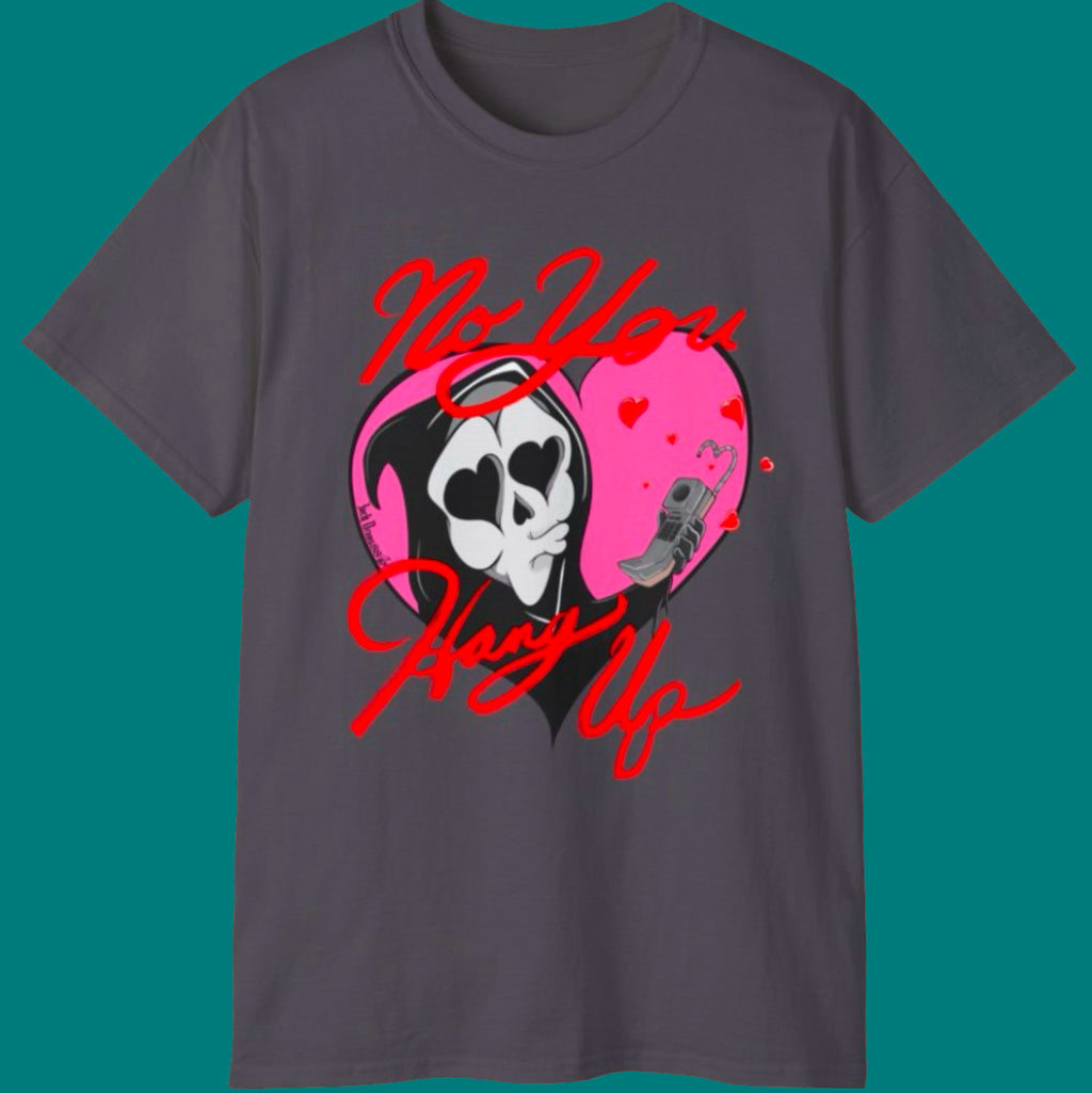 No You Hang Up - Heart Eyes Ghostface Funny Valentine, Unisex Cotton Tee