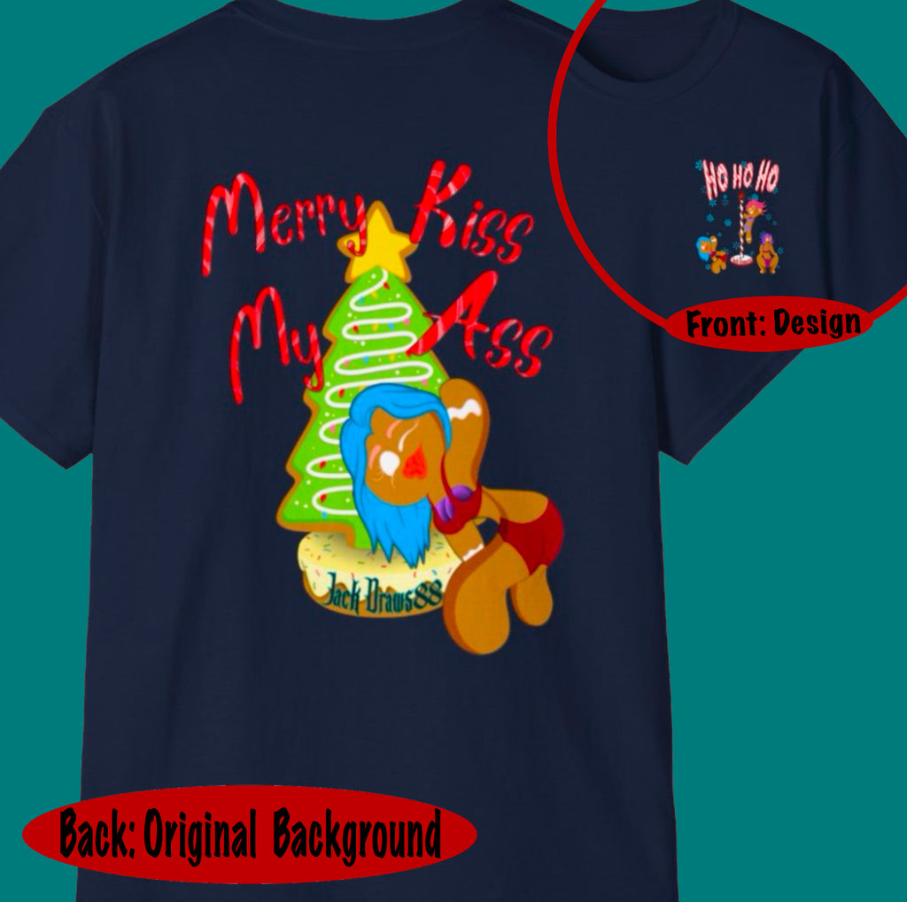 Merry Kiss My Ass – Naughty Gingerbread Holiday Stripper Tee, Unisex Cotton Shirt
