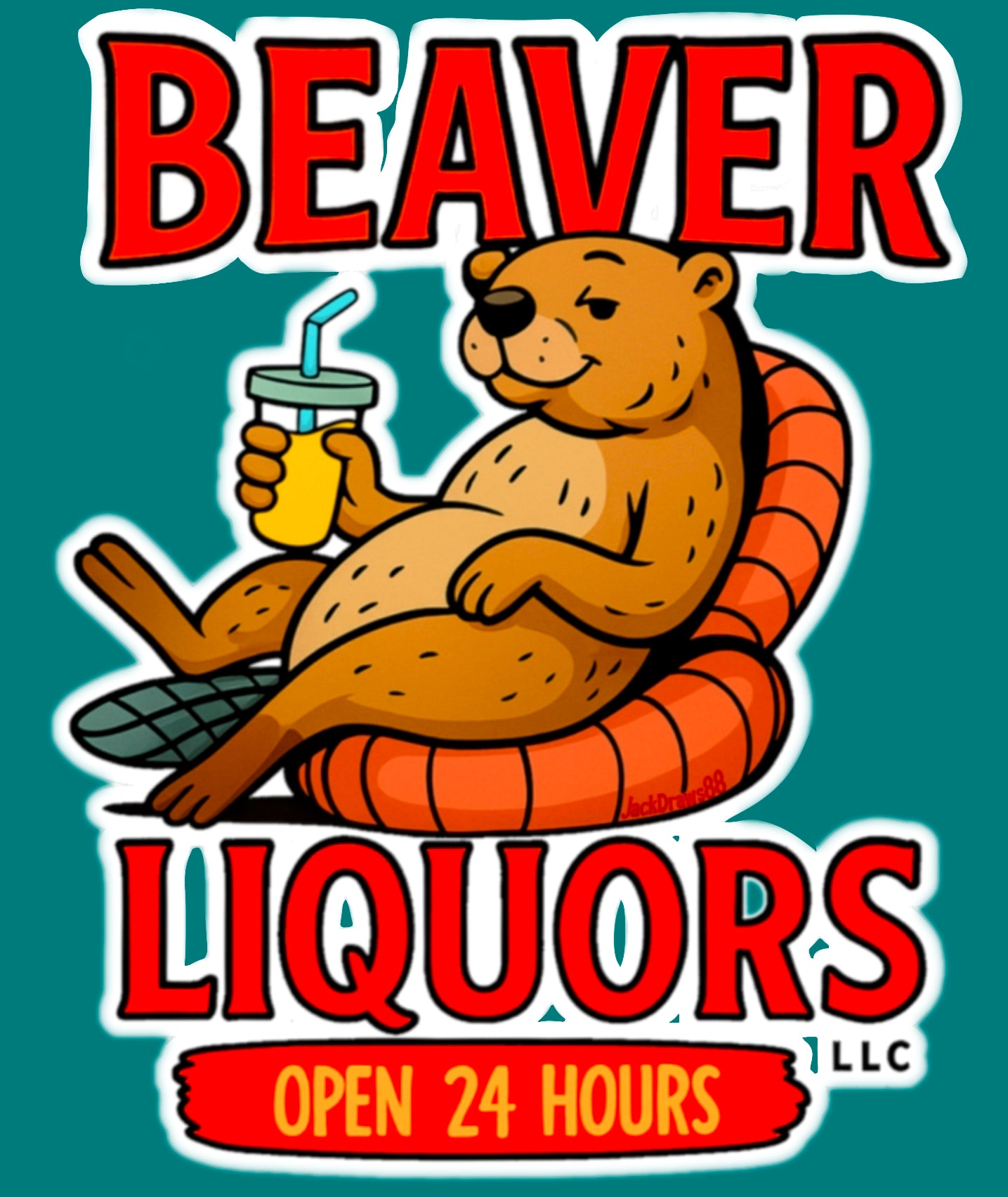 Fun Beaver Liquor Vinyl Decal | Cute Stickers for Home Bar, Window Decor, Drinking Parties, Gifts for Beer Lovers, Humor Decor