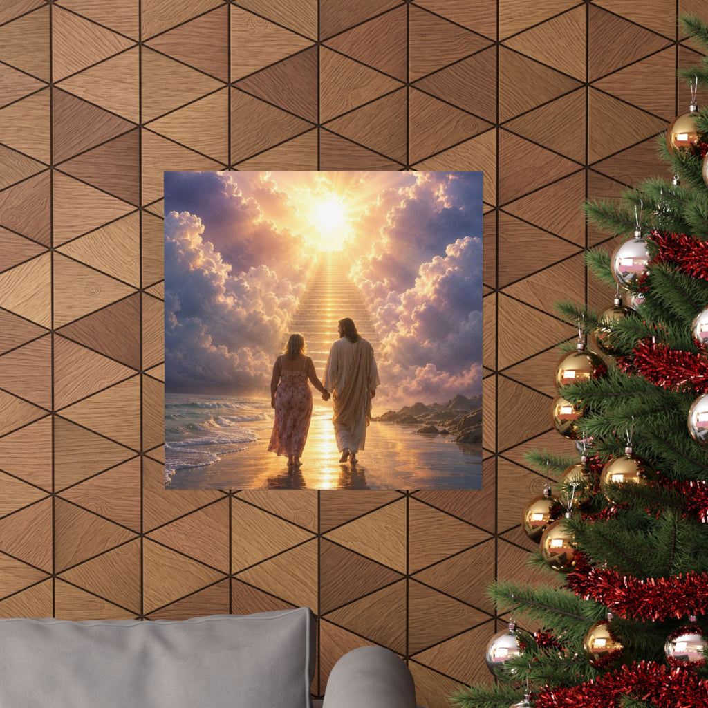 custom Christina Jesus Walks with Woman Poster — Inspirational Religious Wall Art
