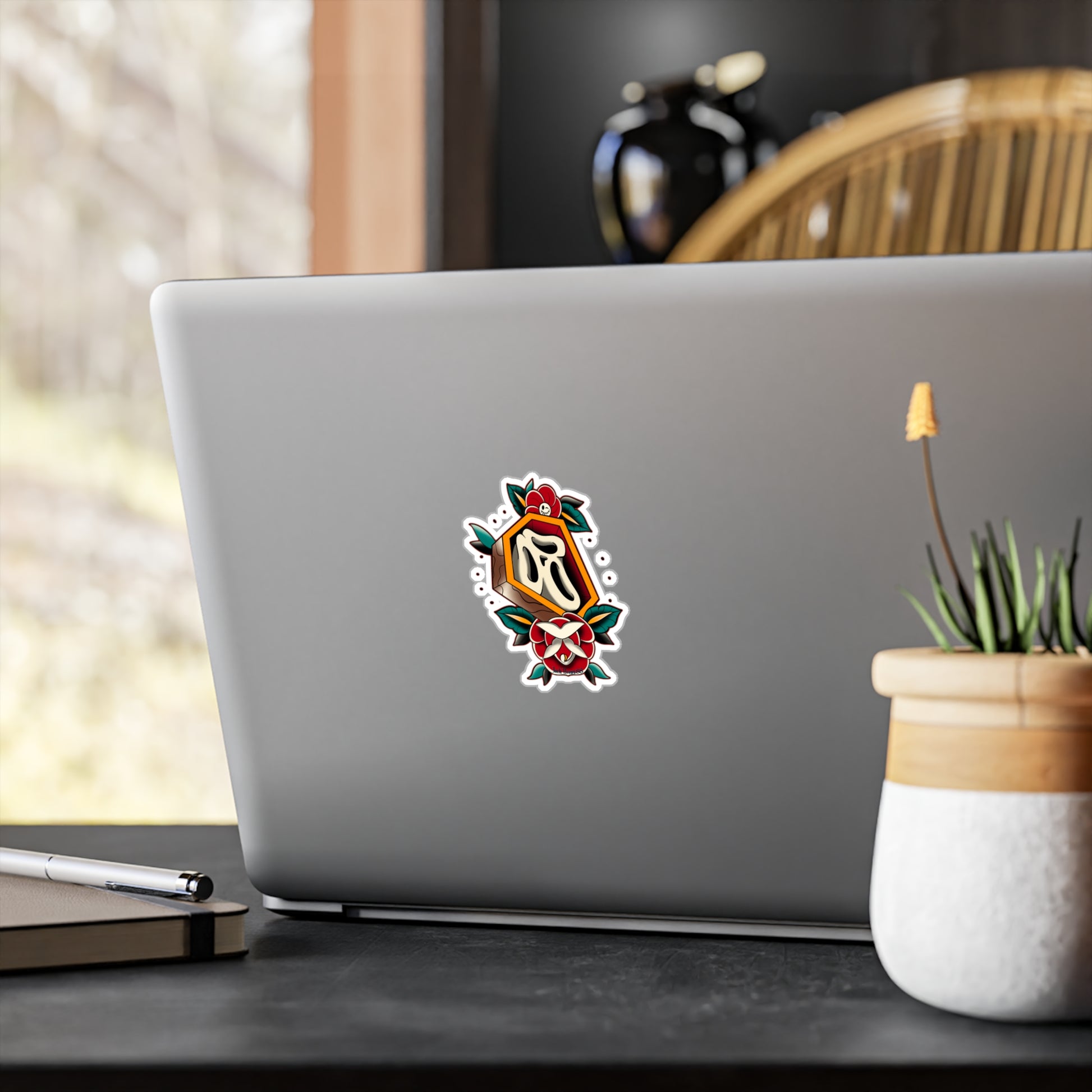 Rest in Roses – Ghostface Coffin Floral Tattoo, Kiss-Cut Vinyl Decals