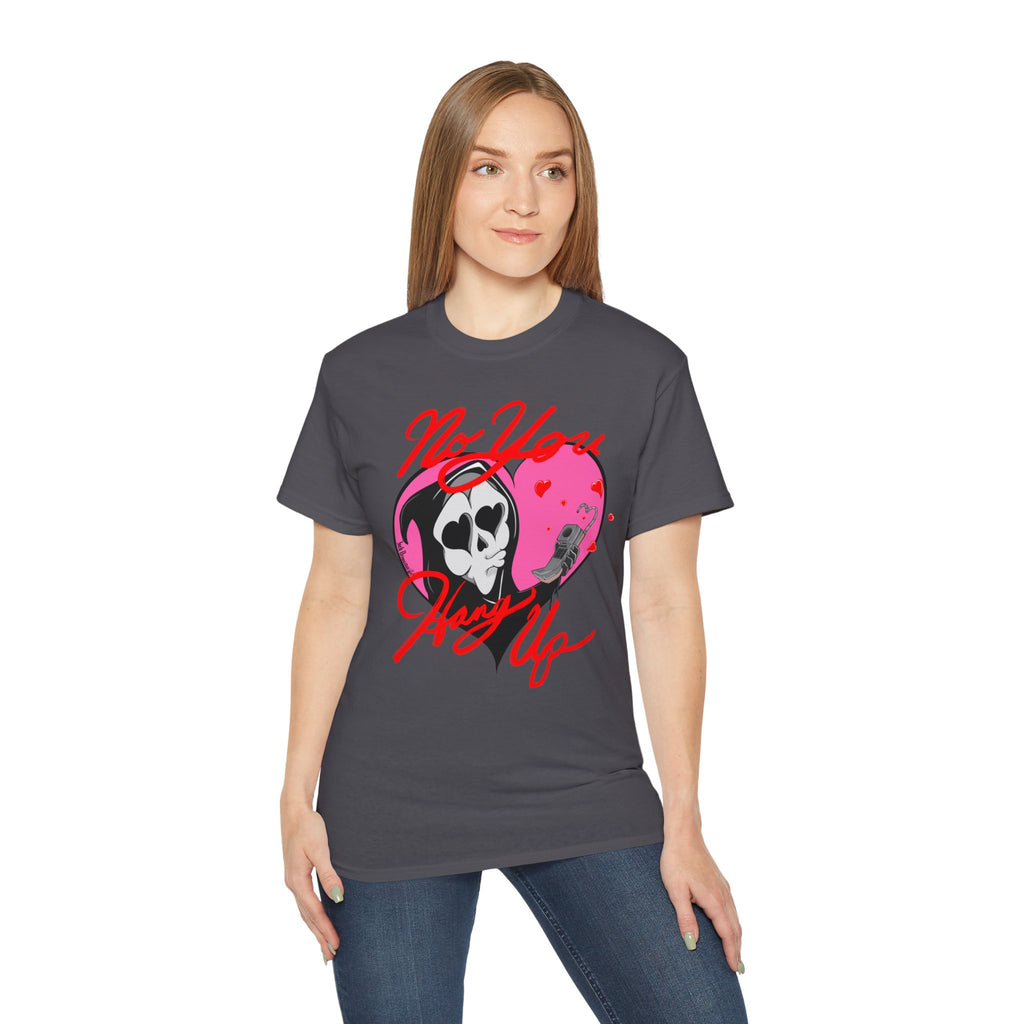 No You Hang Up - Heart Eyes Ghostface Funny Valentine, Unisex Cotton Tee