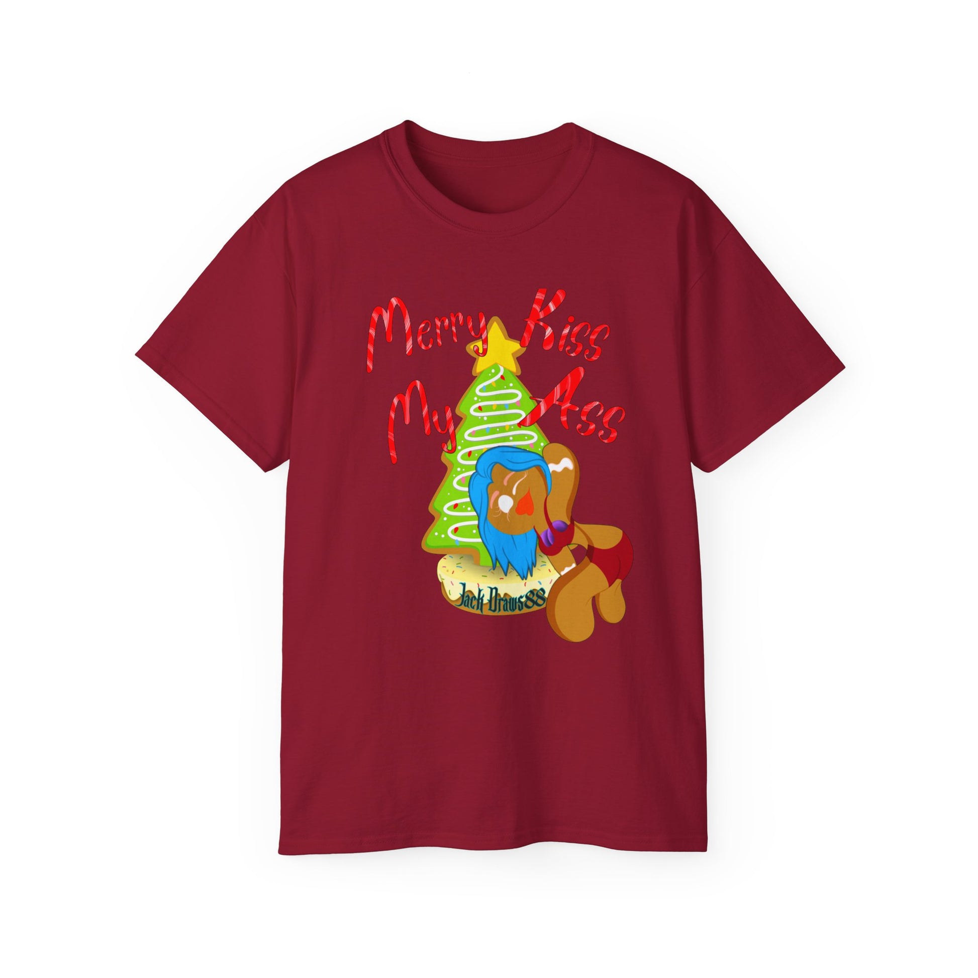Merry Kiss My Ass – Gingerbread Christmas Stripper Tee,  Unisex Cotton Tee