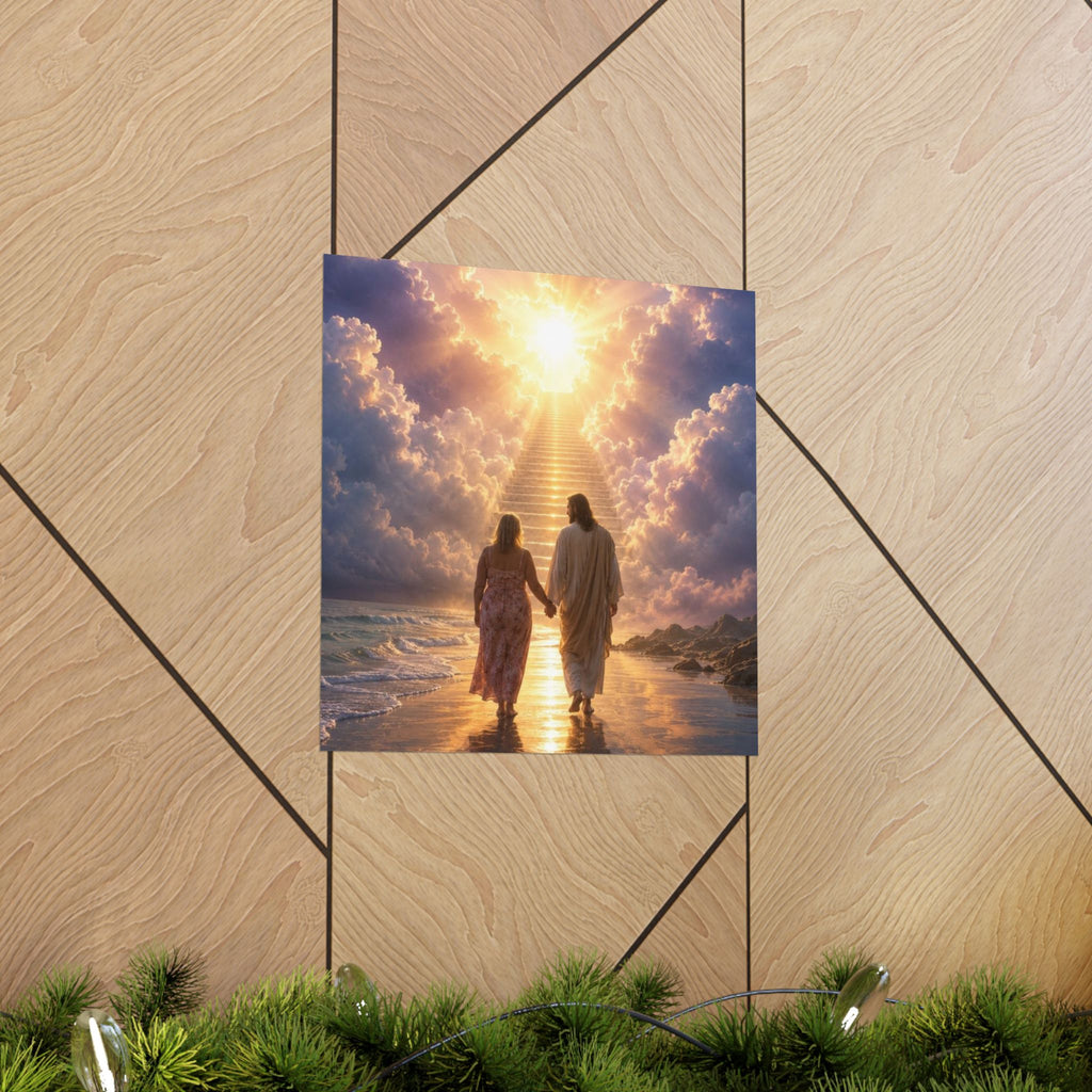 custom Christina Jesus Walks with Woman Poster — Inspirational Religious Wall Art