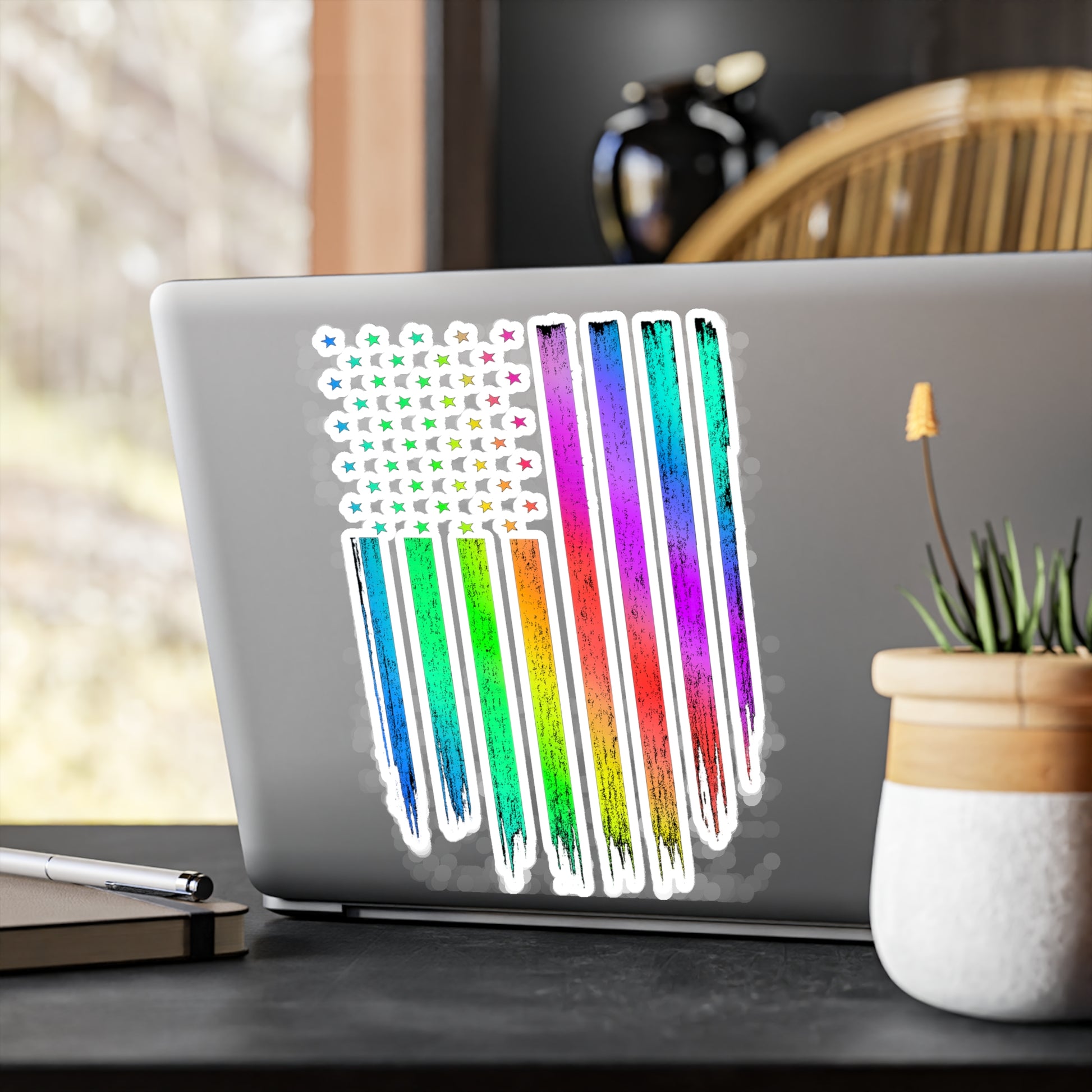 Vibrant Rainbow USA Flag Kiss-Cut Vinyl Decals