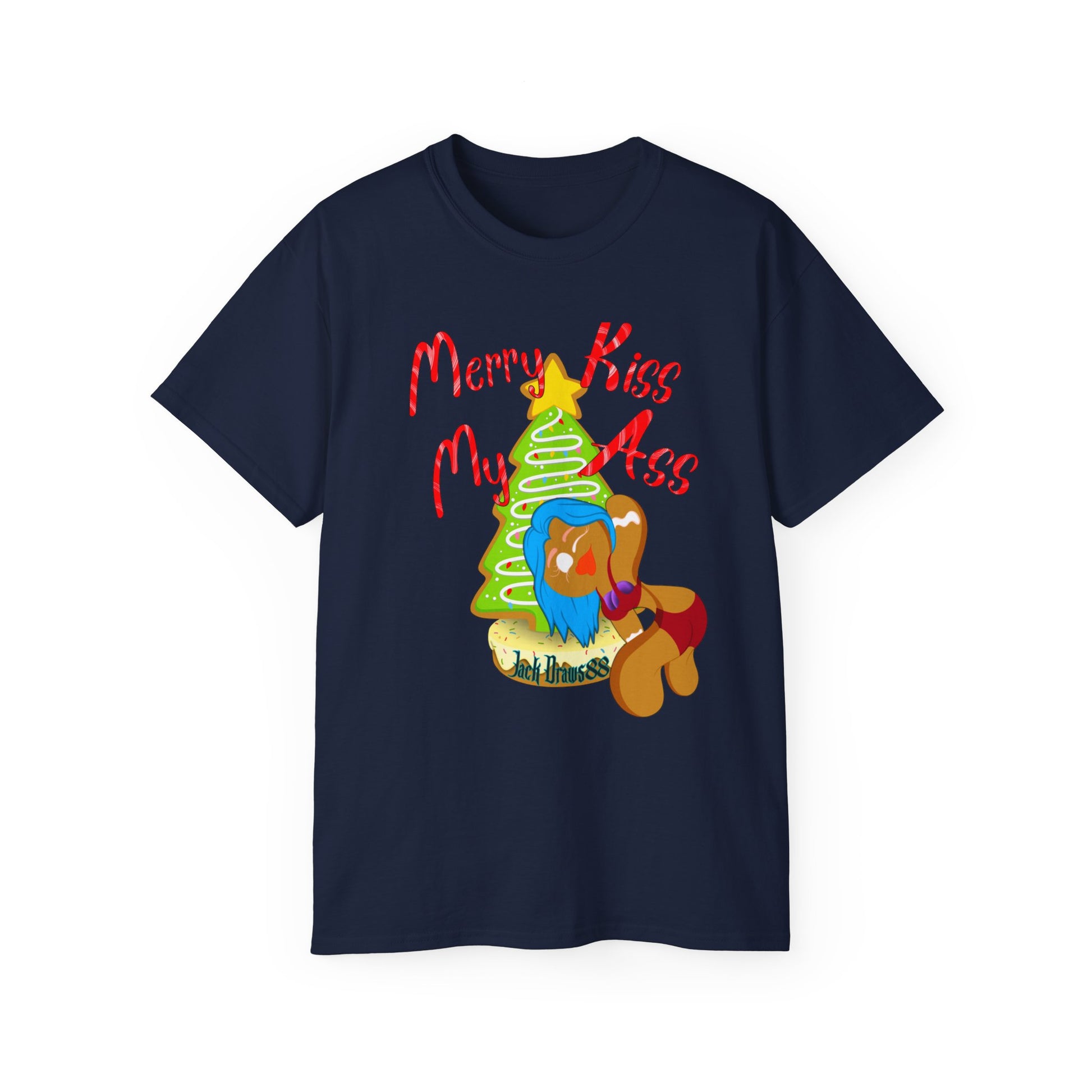 Merry Kiss My Ass – Gingerbread Christmas Stripper Tee,  Unisex Cotton Tee