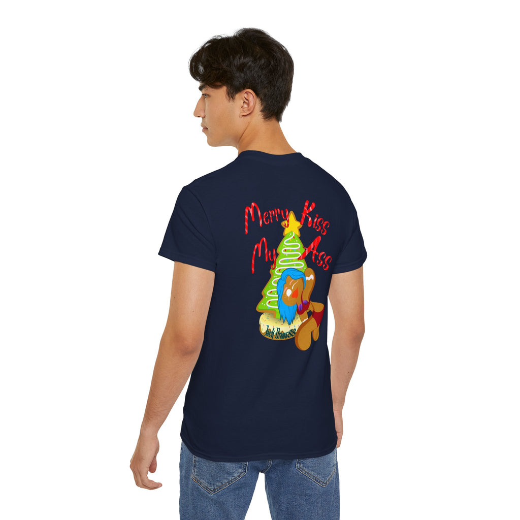Merry Kiss My Ass – Naughty Gingerbread Holiday Stripper Tee, Unisex Cotton Shirt