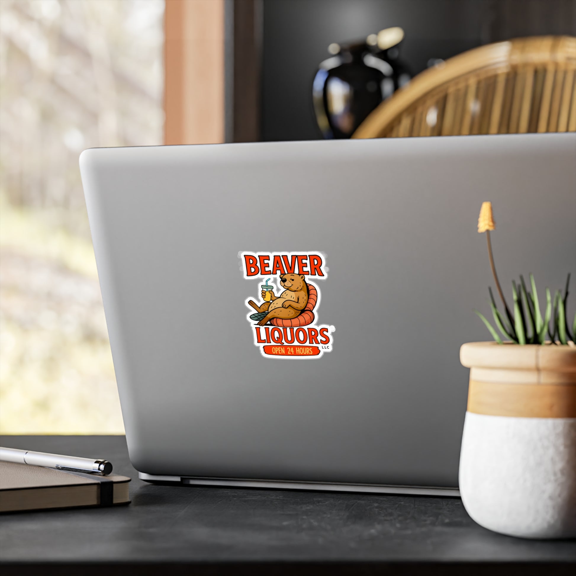 Fun Beaver Liquor Vinyl Decal | Cute Stickers for Home Bar, Window Decor, Drinking Parties, Gifts for Beer Lovers, Humor Decor