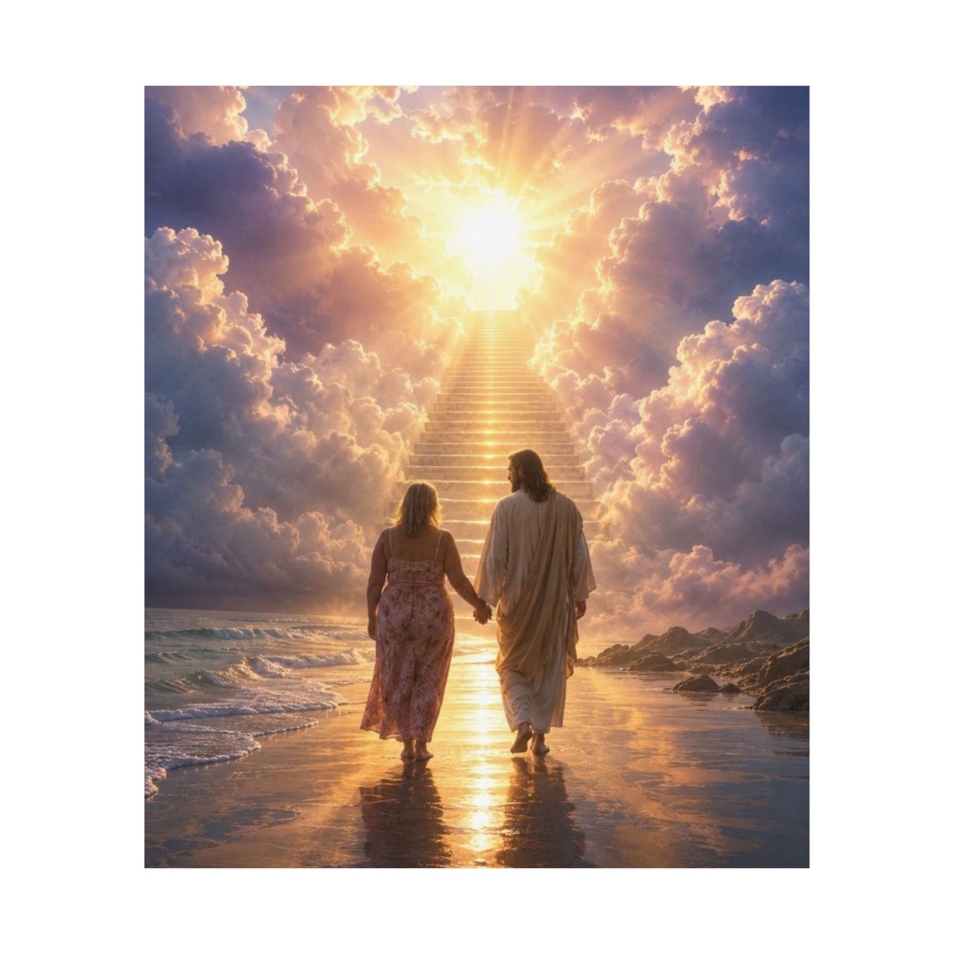 custom Christina Jesus Walks with Woman Poster — Inspirational Religious Wall Art