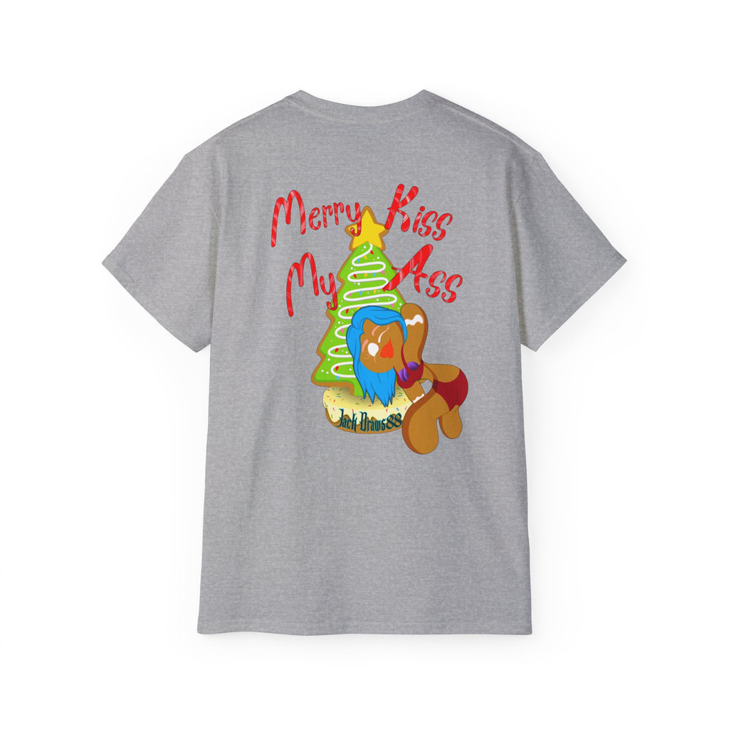 Merry Kiss My Ass – Naughty Gingerbread Holiday Stripper Tee, Unisex Cotton Shirt