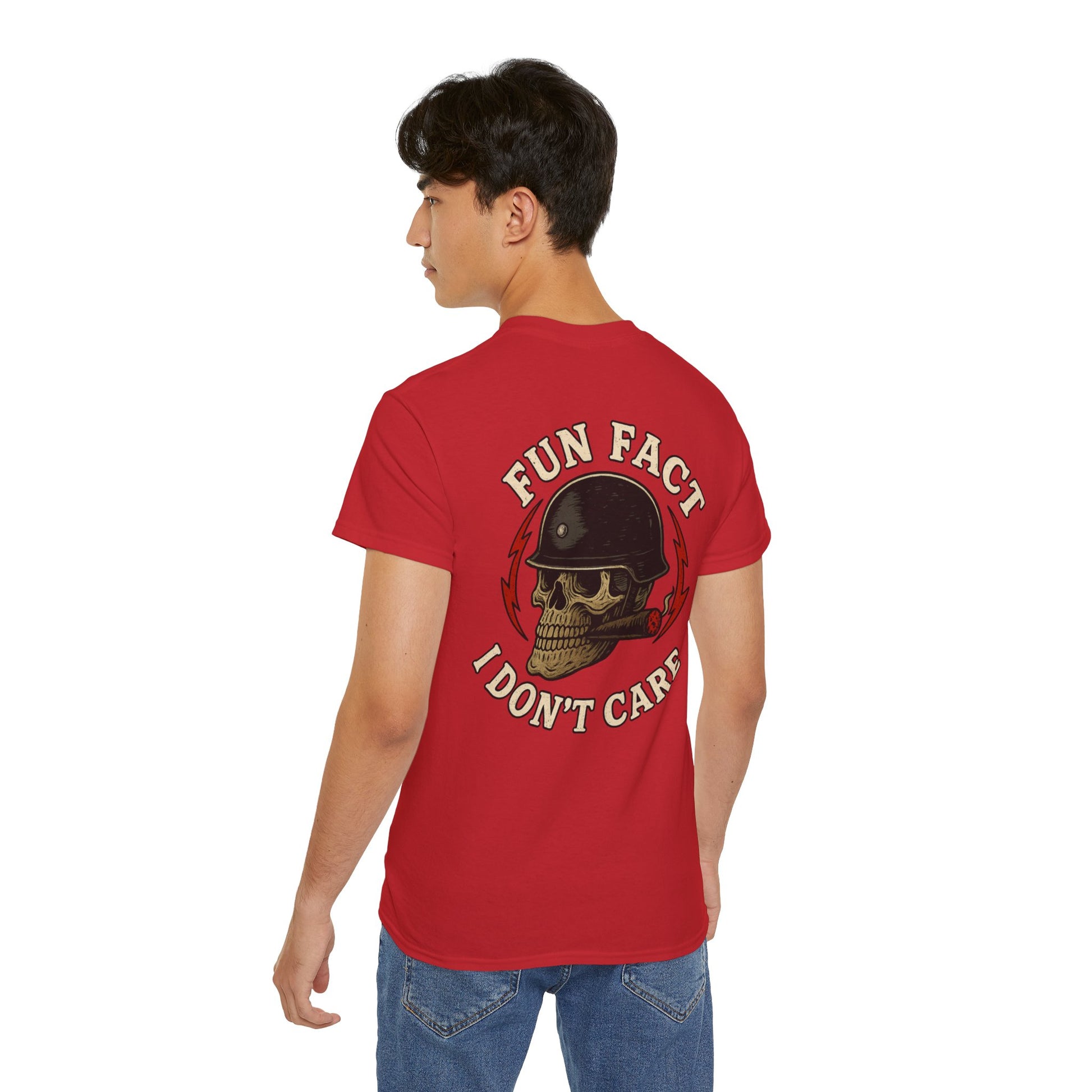 Fun Fact: I Don’t Care – Skull Helmet, Unisex Cotton T-Shirt