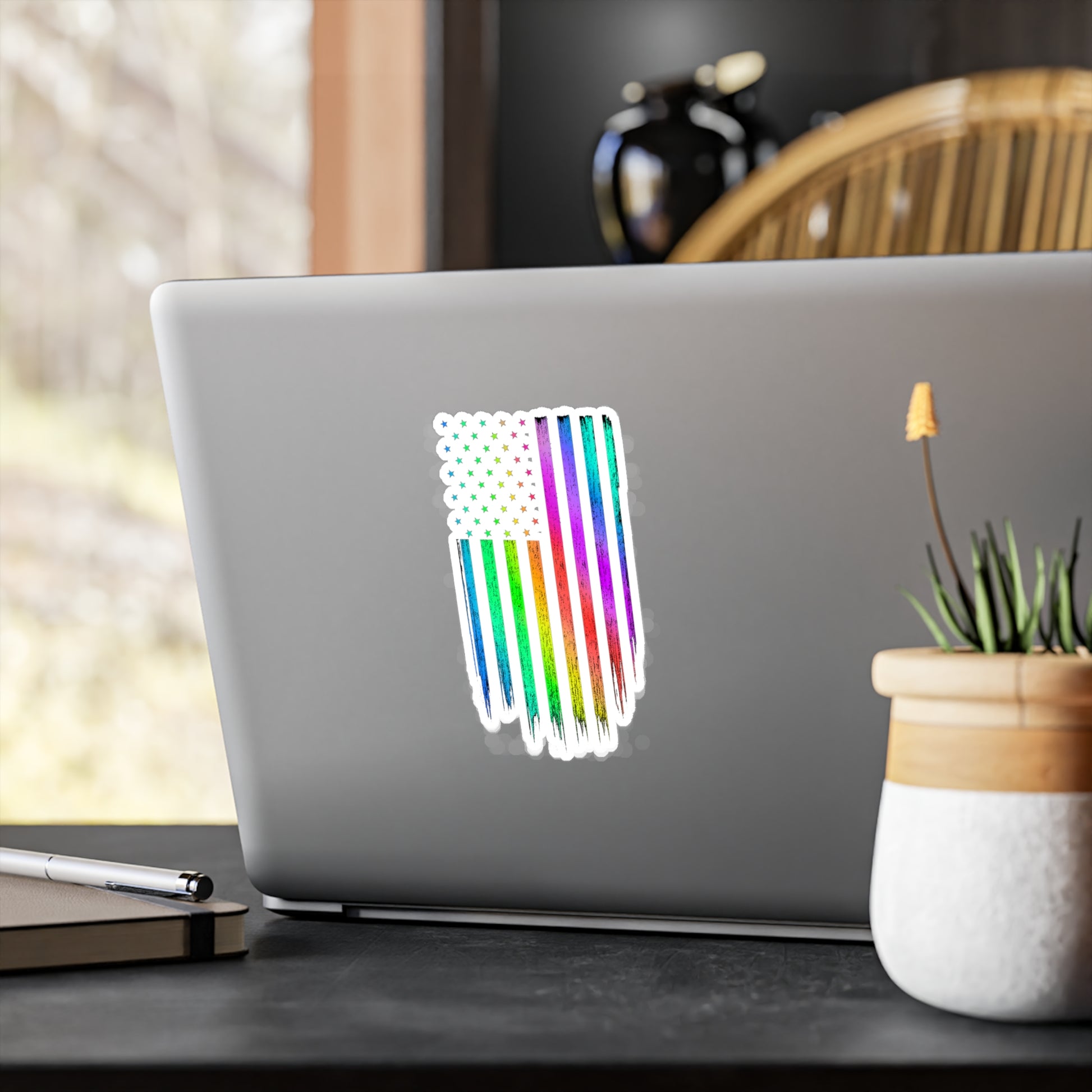 Vibrant Rainbow USA Flag Kiss-Cut Vinyl Decals