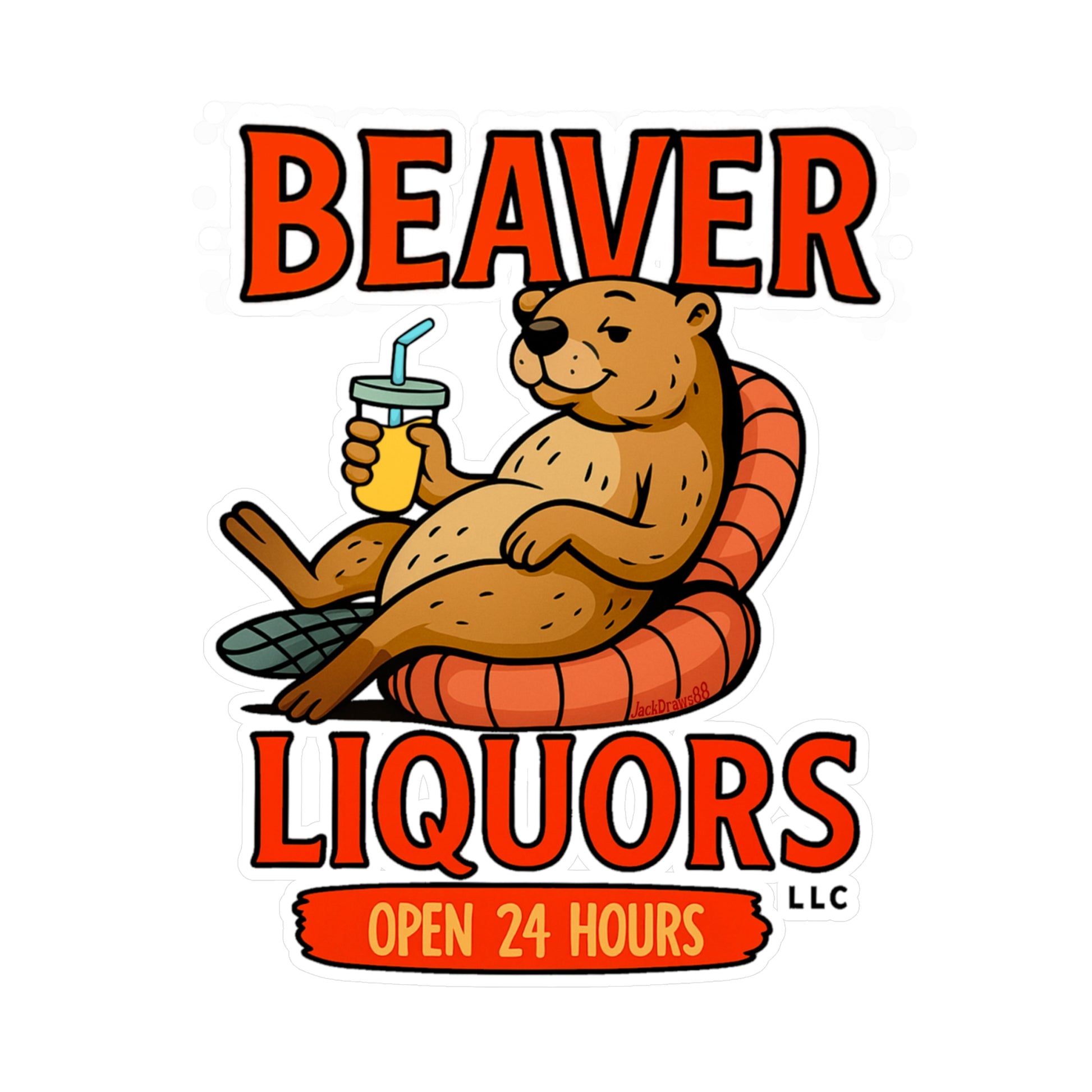 Fun Beaver Liquor Vinyl Decal | Cute Stickers for Home Bar, Window Decor, Drinking Parties, Gifts for Beer Lovers, Humor Decor