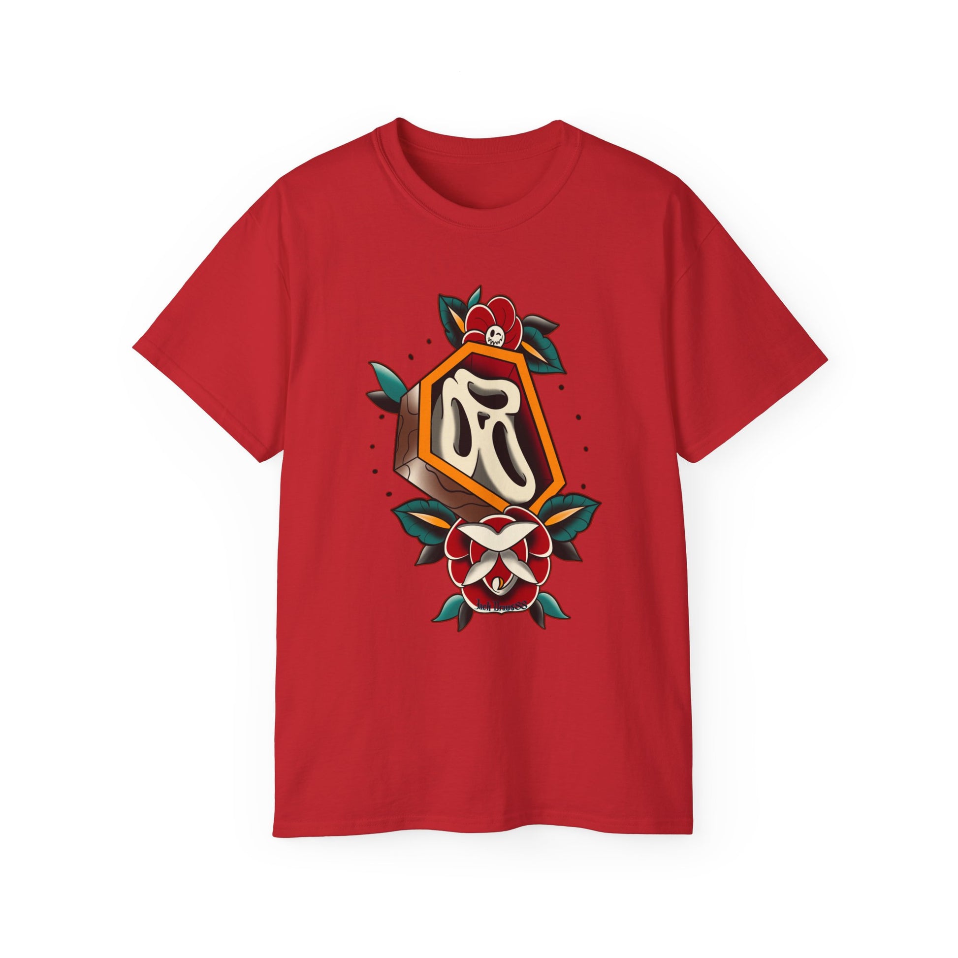 Rest in Roses – Ghostface Coffin Floral Tattoo Unisex Cotton