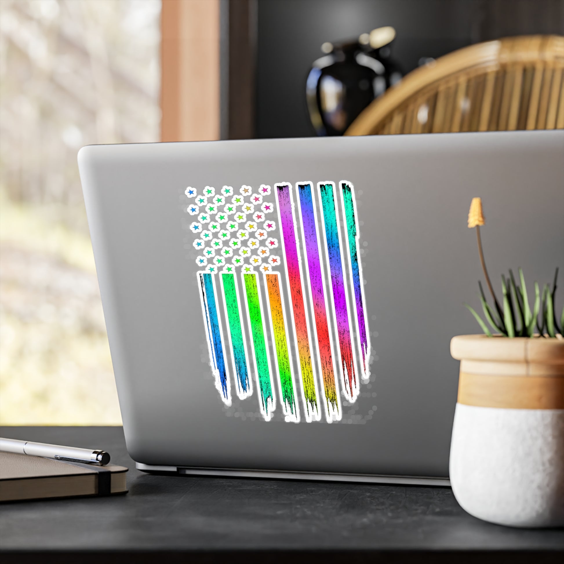 Vibrant Rainbow USA Flag Kiss-Cut Vinyl Decals