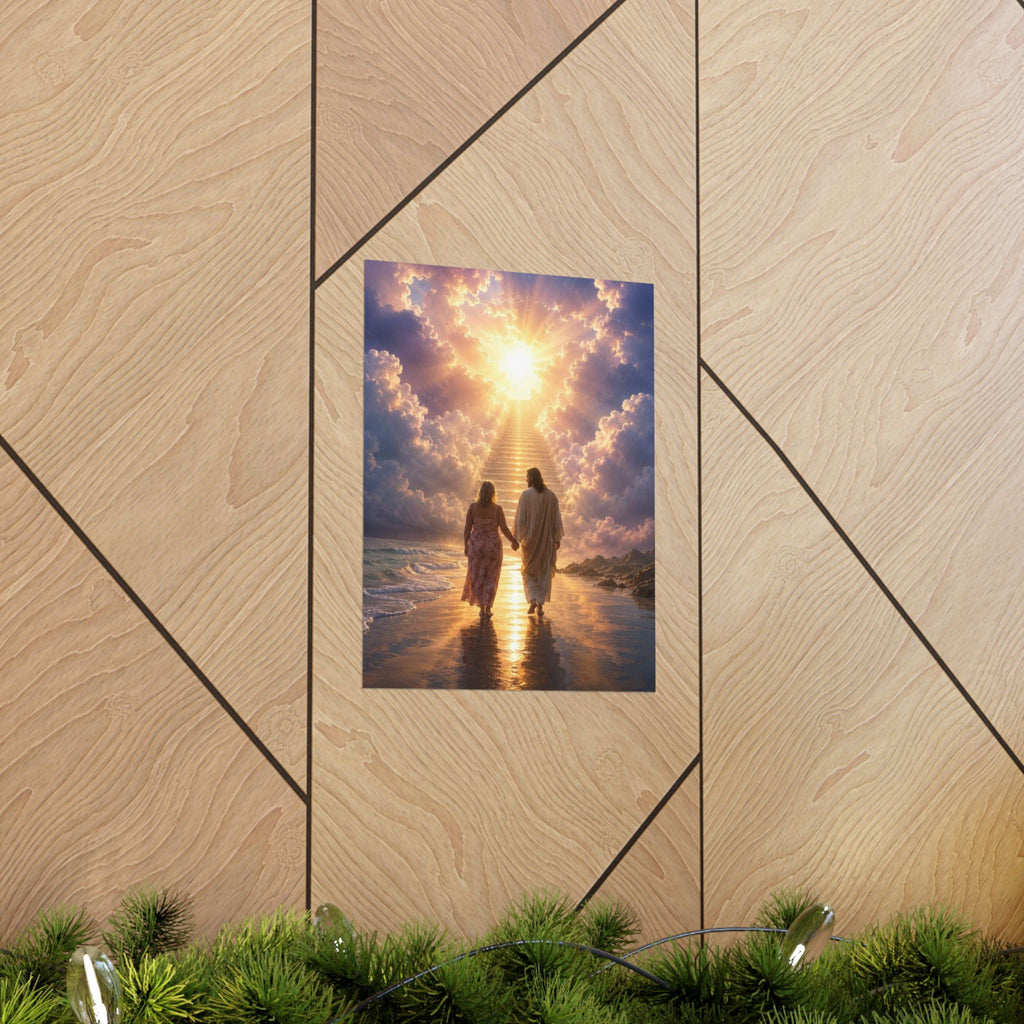 custom Christina Jesus Walks with Woman Poster — Inspirational Religious Wall Art