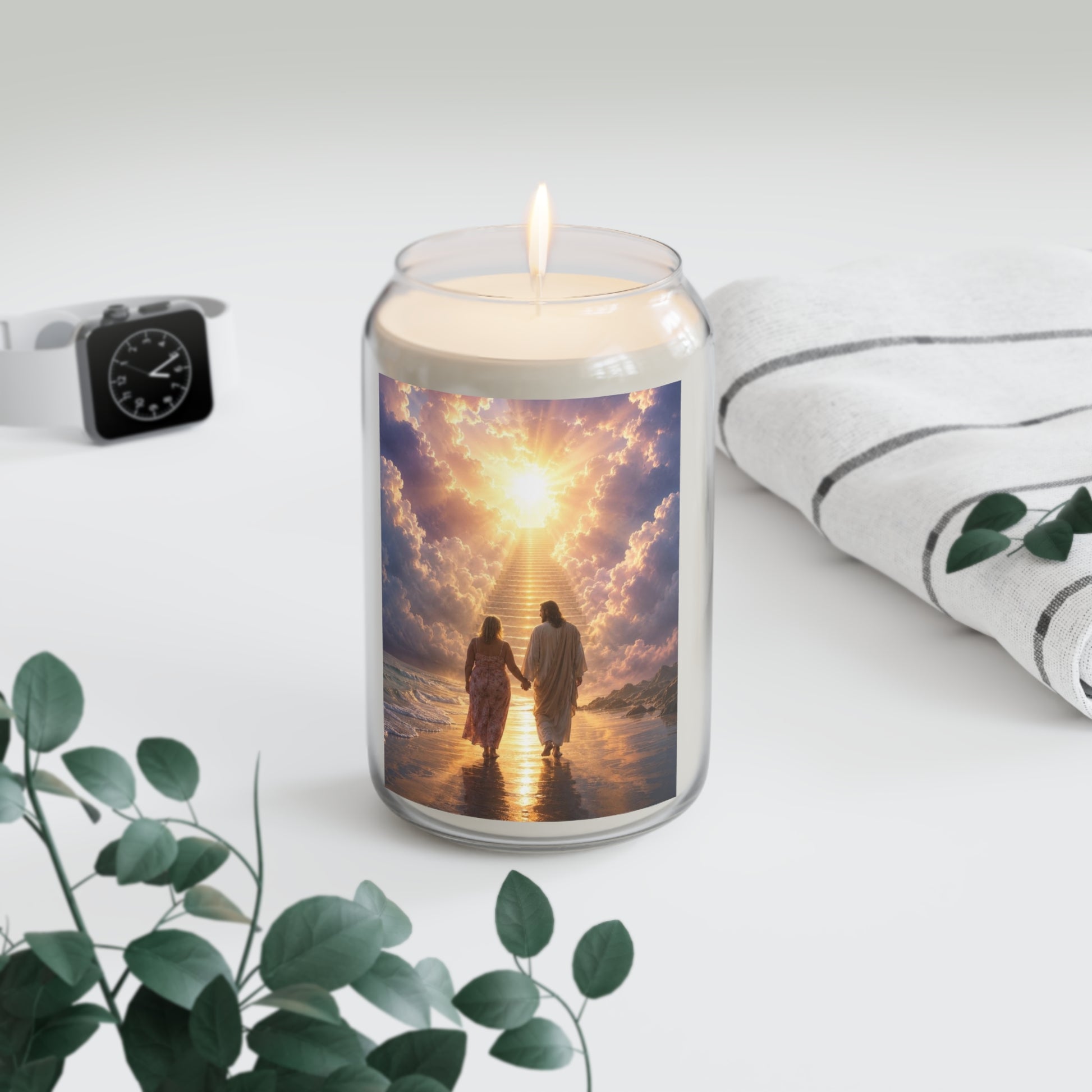 custom Christina Christian Prayer Soy Candle — Jesus Walking with Believer Spiritual Memorial Gift