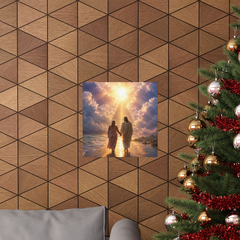 custom Christina Jesus Walks with Woman Poster — Inspirational Religious Wall Art