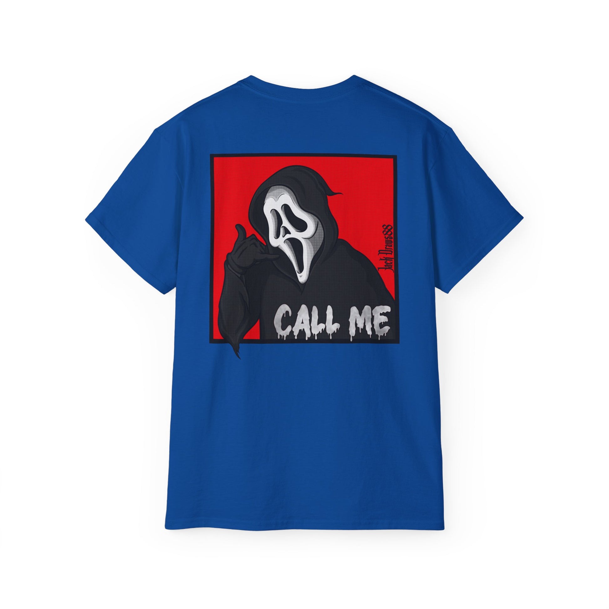 Ghostface “Call Me” – Double-Sided Slasher Parody Unisex Tee