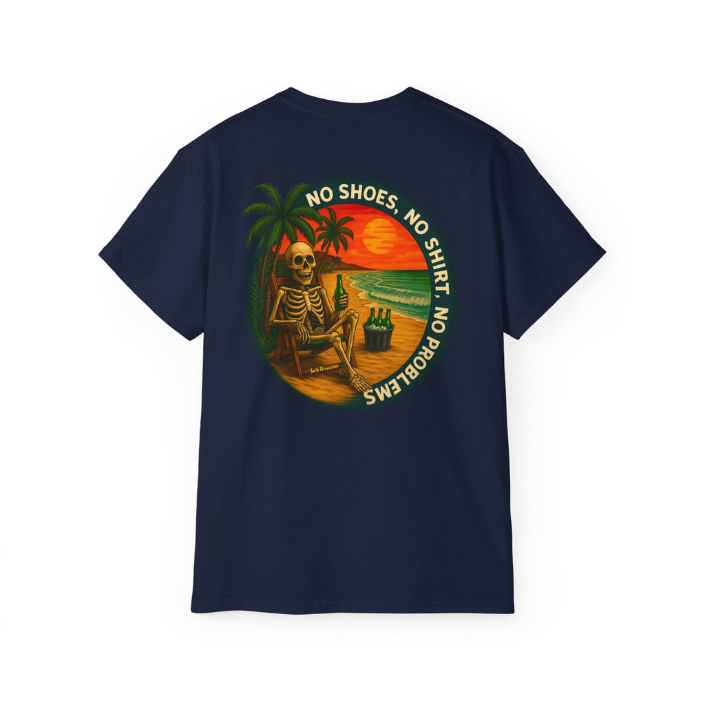 Beach Vibes Skeleton Tee, No Shoes No Shirt No Problems Shirt, Front & Back