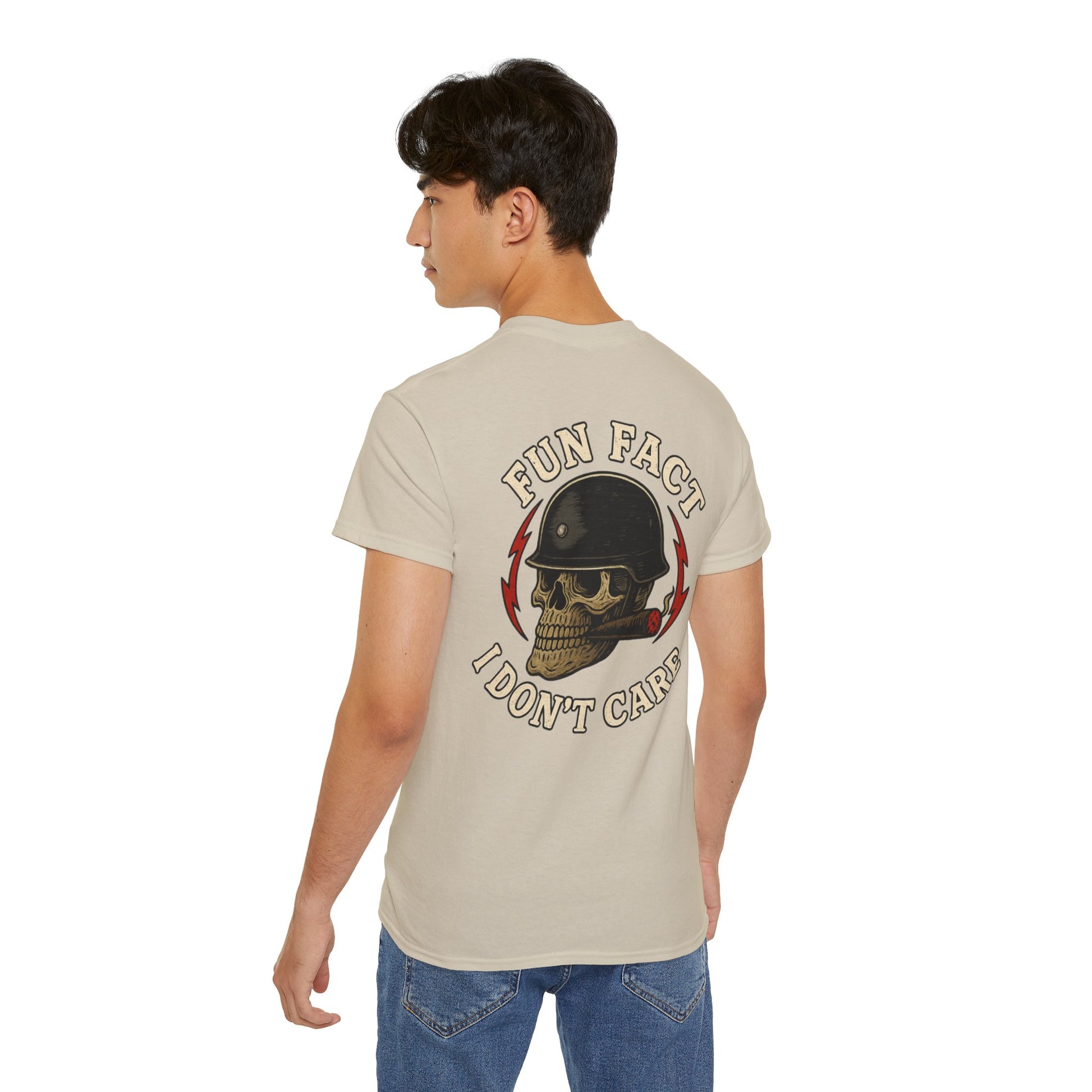 Fun Fact: I Don’t Care – Skull Helmet, Unisex Cotton T-Shirt
