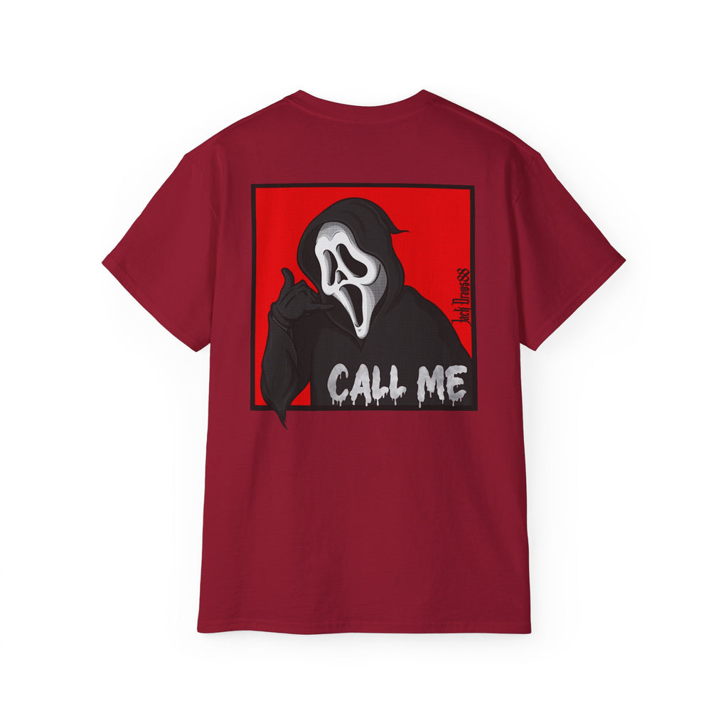 Ghostface “Call Me” – Double-Sided Slasher Parody Unisex Tee