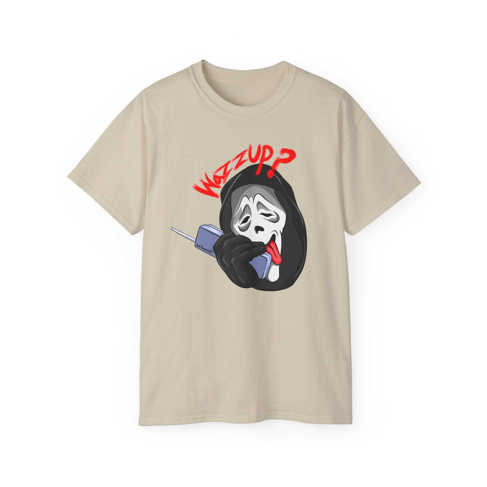 Ghostface Wazzup – Classic Meme Phone Call Tee, Unisex Cotton T-Shirt