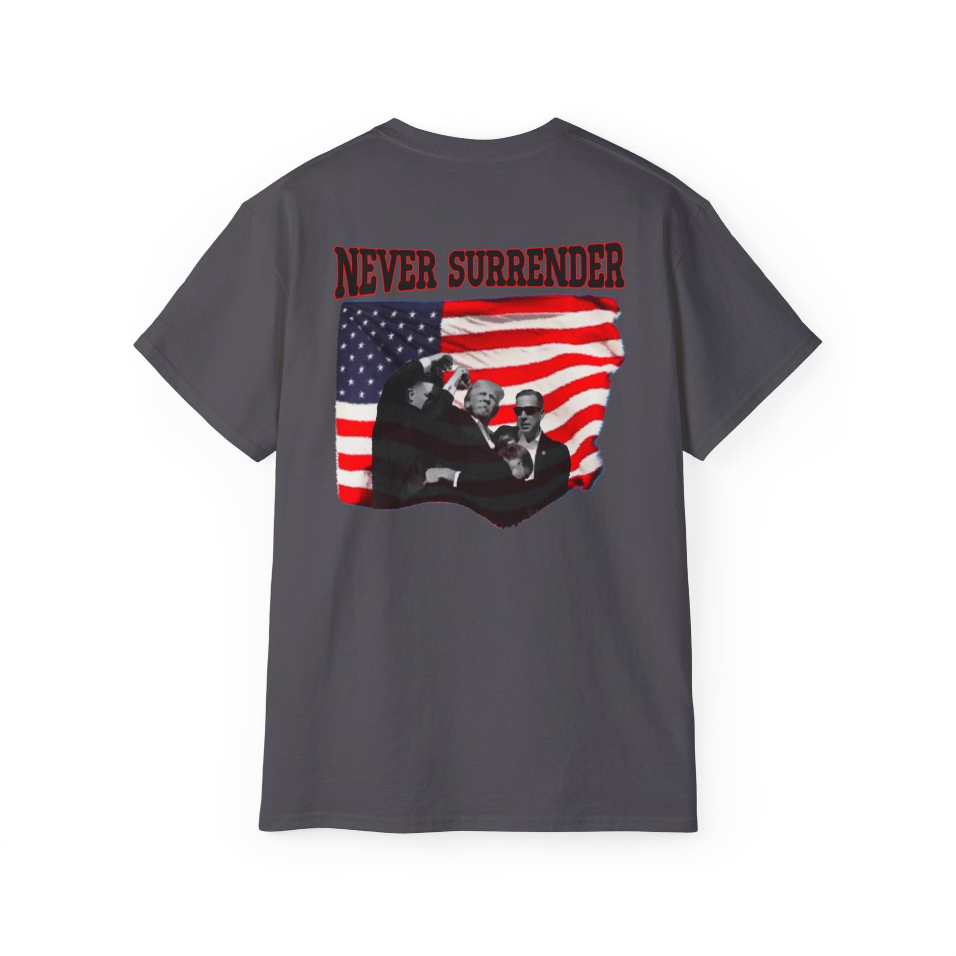 Never Surrender – Trump 2028 Patriotic Statement Tee, Unisex Ultra Cotton Tee