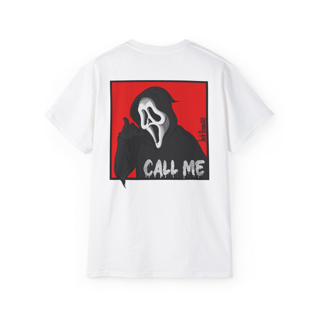 Ghostface “Call Me” – Double-Sided Slasher Parody Unisex Tee
