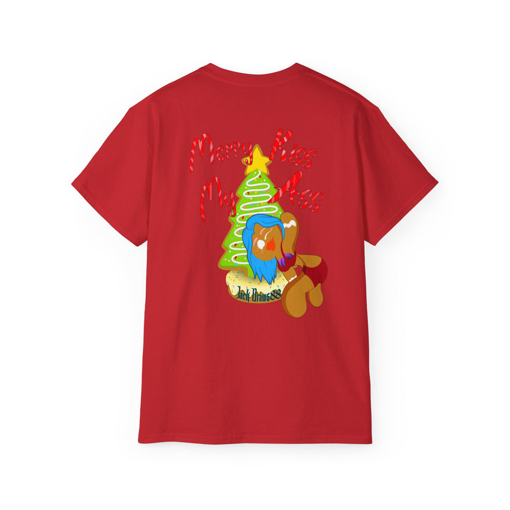 Merry Kiss My Ass – Naughty Gingerbread Holiday Stripper Tee, Unisex Cotton Shirt