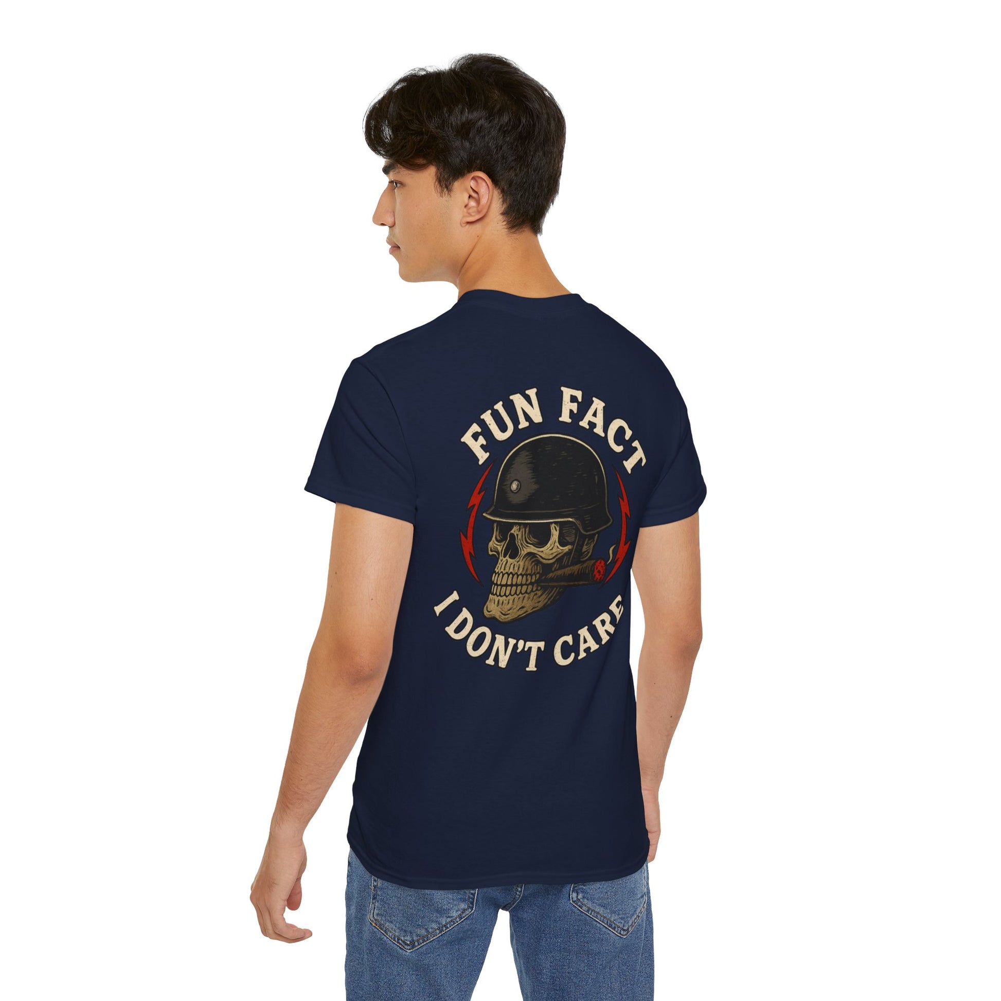 Fun Fact: I Don’t Care – Skull Helmet, Unisex Cotton T-Shirt