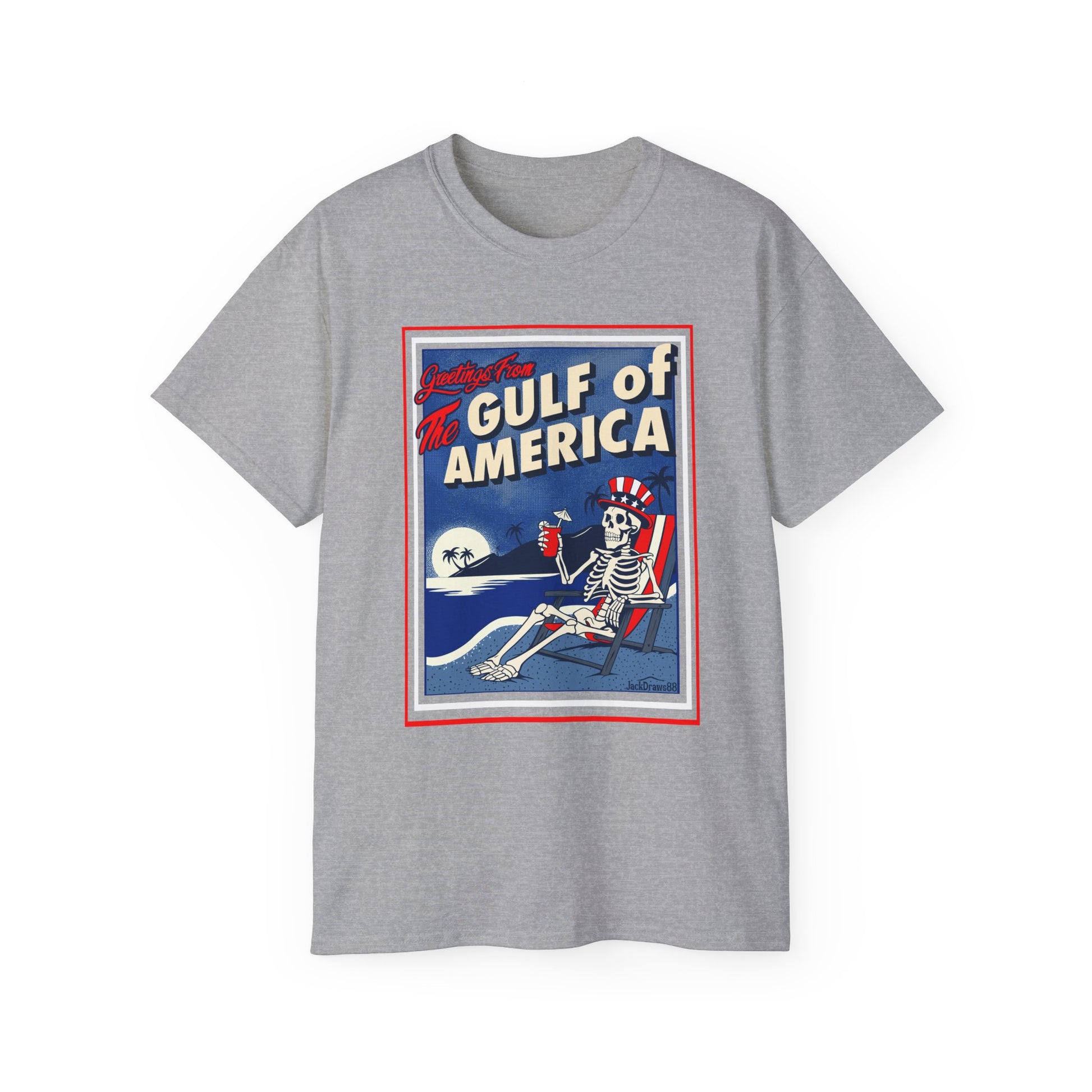 Greetings from the Gulf of America – Skeleton Vacation Tee 💀🌴🇺🇸