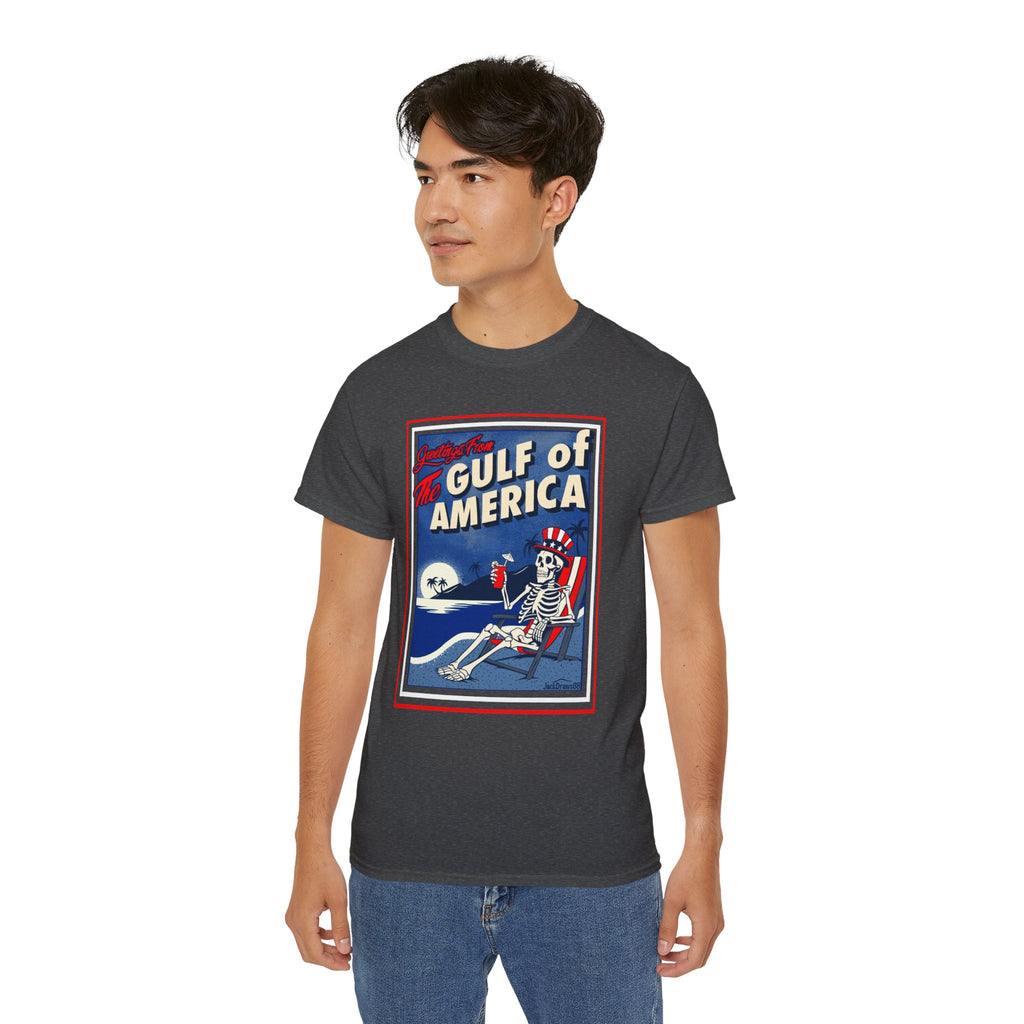 Greetings from the Gulf of America – Skeleton Vacation Tee 💀🌴🇺🇸