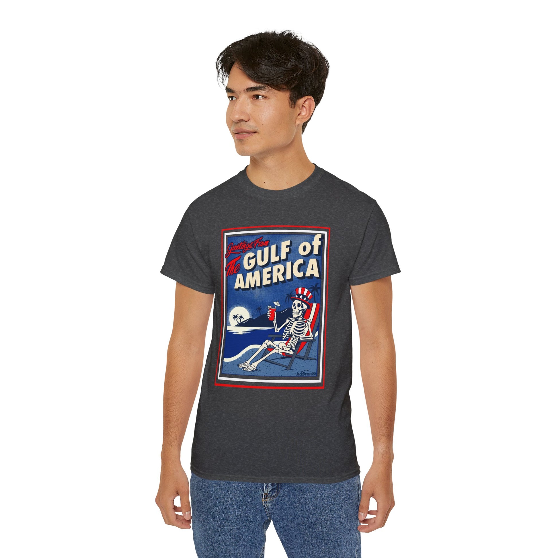 Greetings from the Gulf of America – Skeleton Vacation Tee 💀🌴🇺🇸