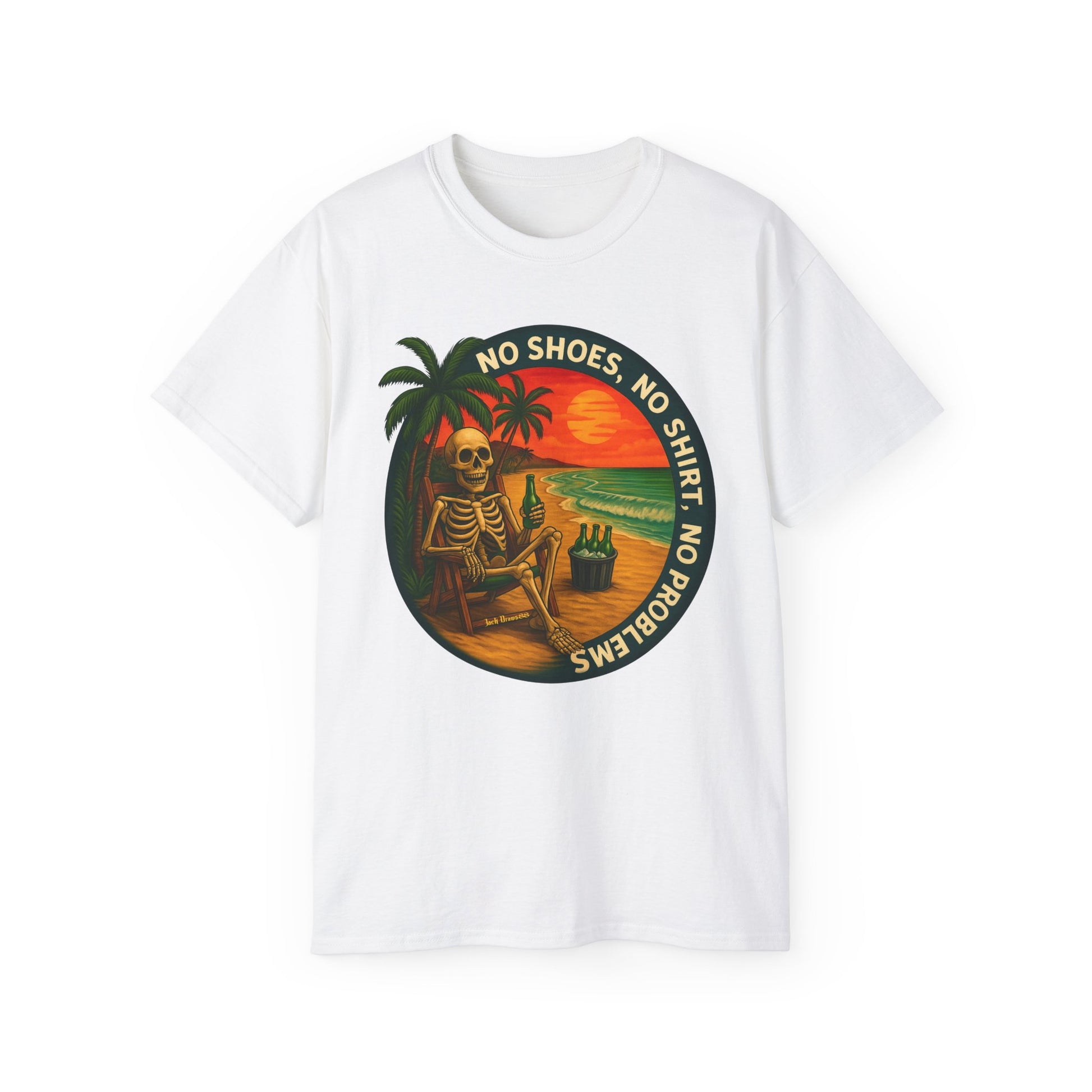 Beach Vibes Skeleton Tee, No Shoes No Shirt No Problems Shirt,
