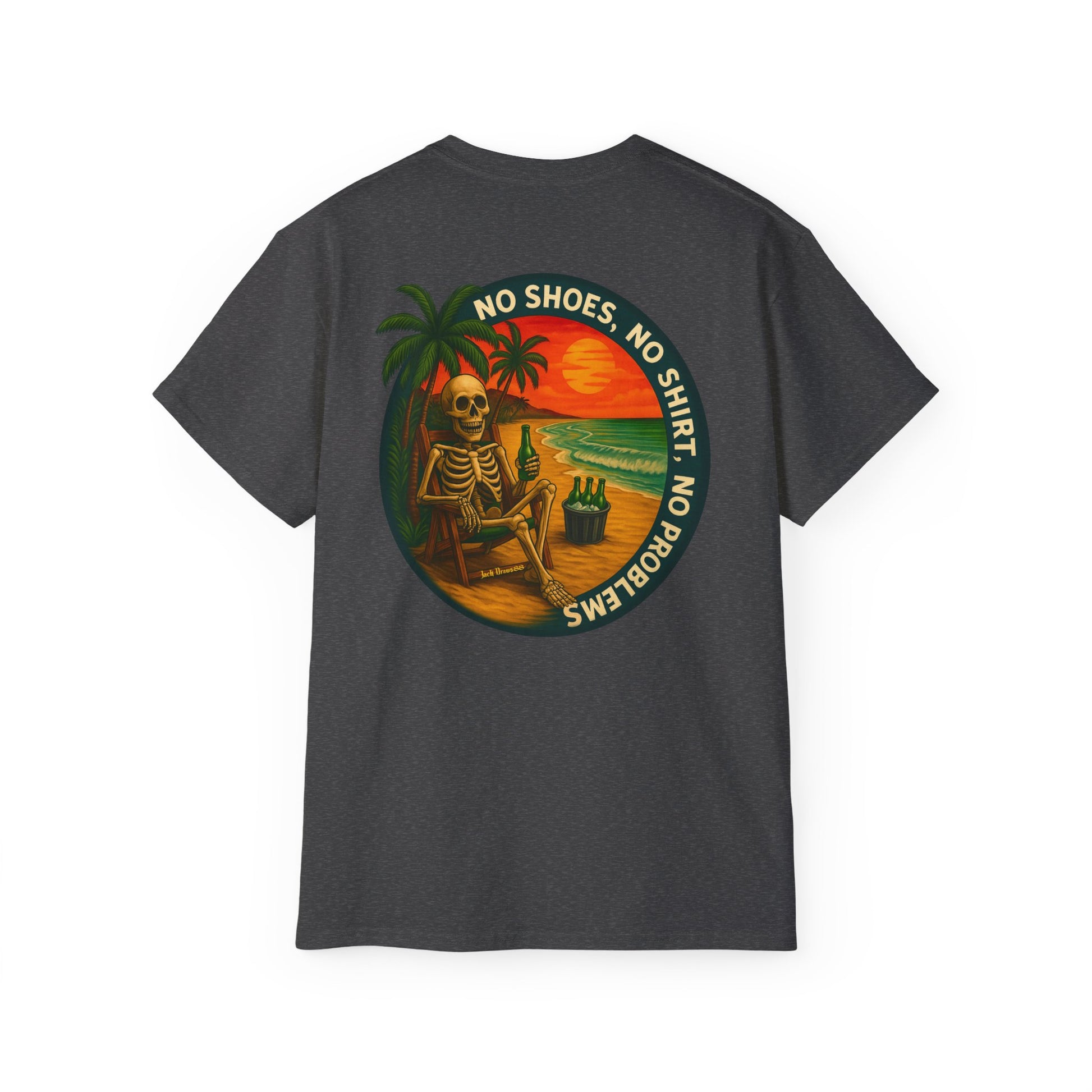 Beach Vibes Skeleton Tee, No Shoes No Shirt No Problems Shirt, Front & Back