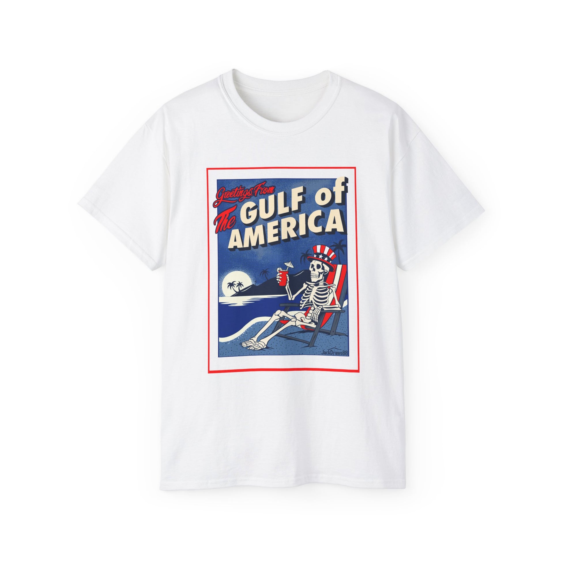 Greetings from the Gulf of America – Skeleton Vacation Tee 💀🌴🇺🇸