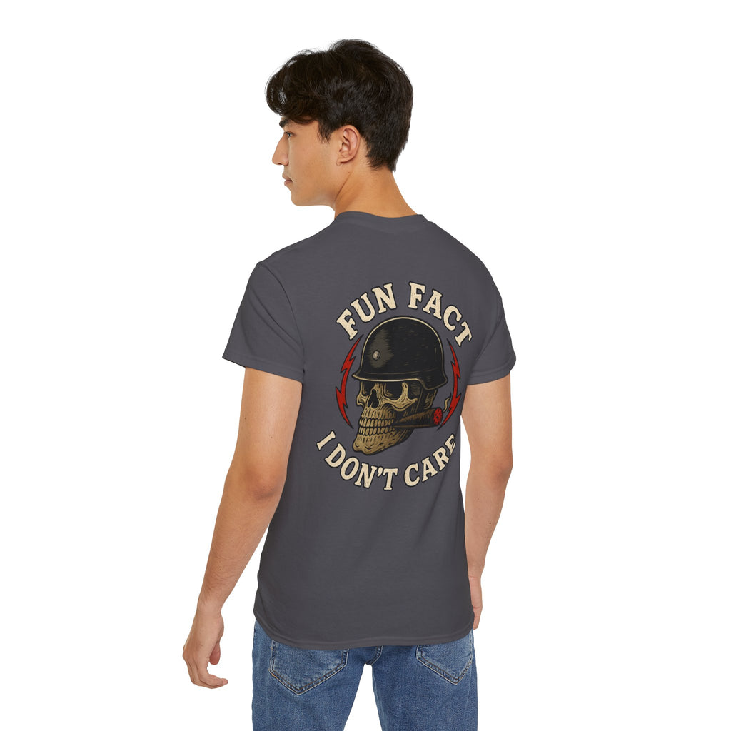 Fun Fact: I Don’t Care – Skull Helmet, Unisex Cotton T-Shirt