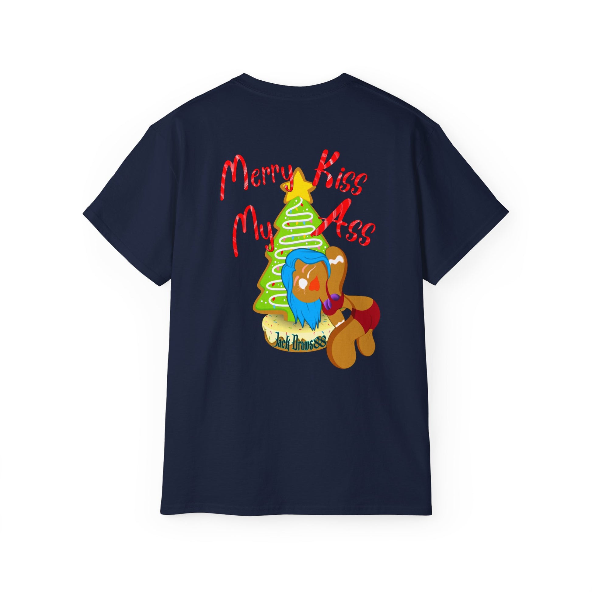 Merry Kiss My Ass – Naughty Gingerbread Holiday Stripper Tee, Unisex Cotton Shirt